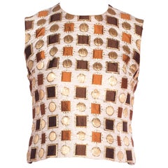 1960S Haute Couture Silk Lurex Damask Geometric Gold Shell Top From Paris
