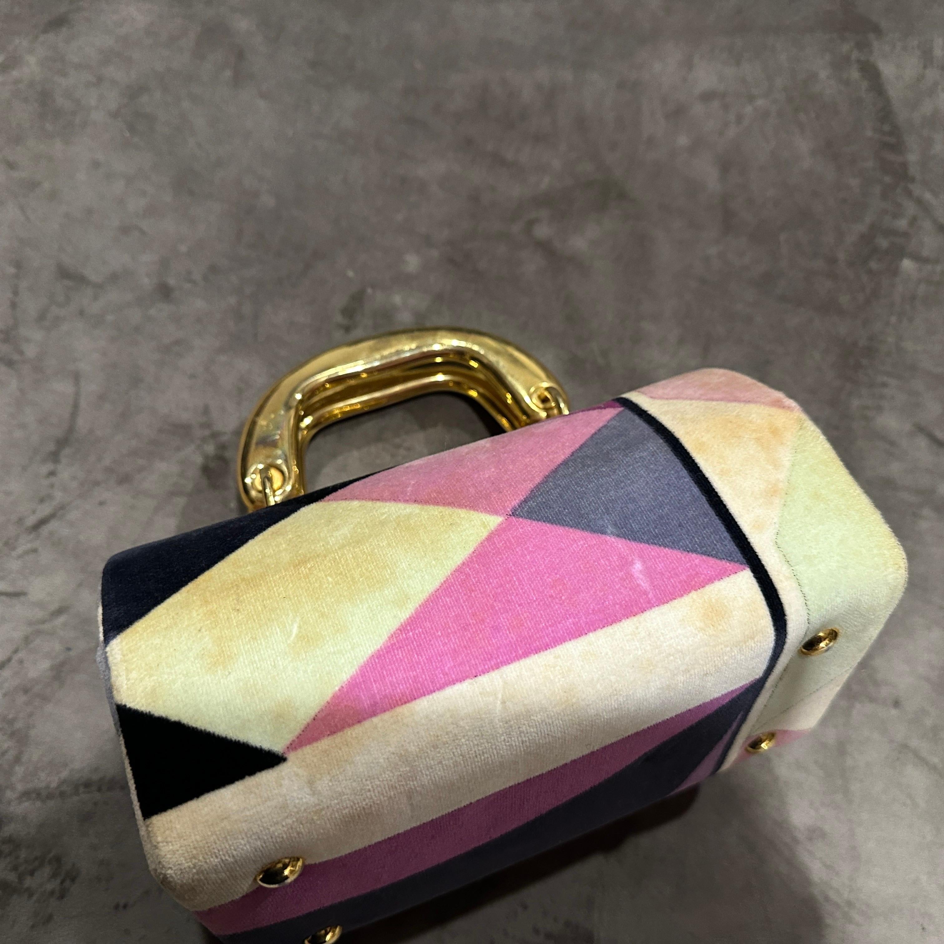 1960s Haute Couture Velvet and Brass Iconic Minaudiere Bag by Emilio Pucci For Sale 6