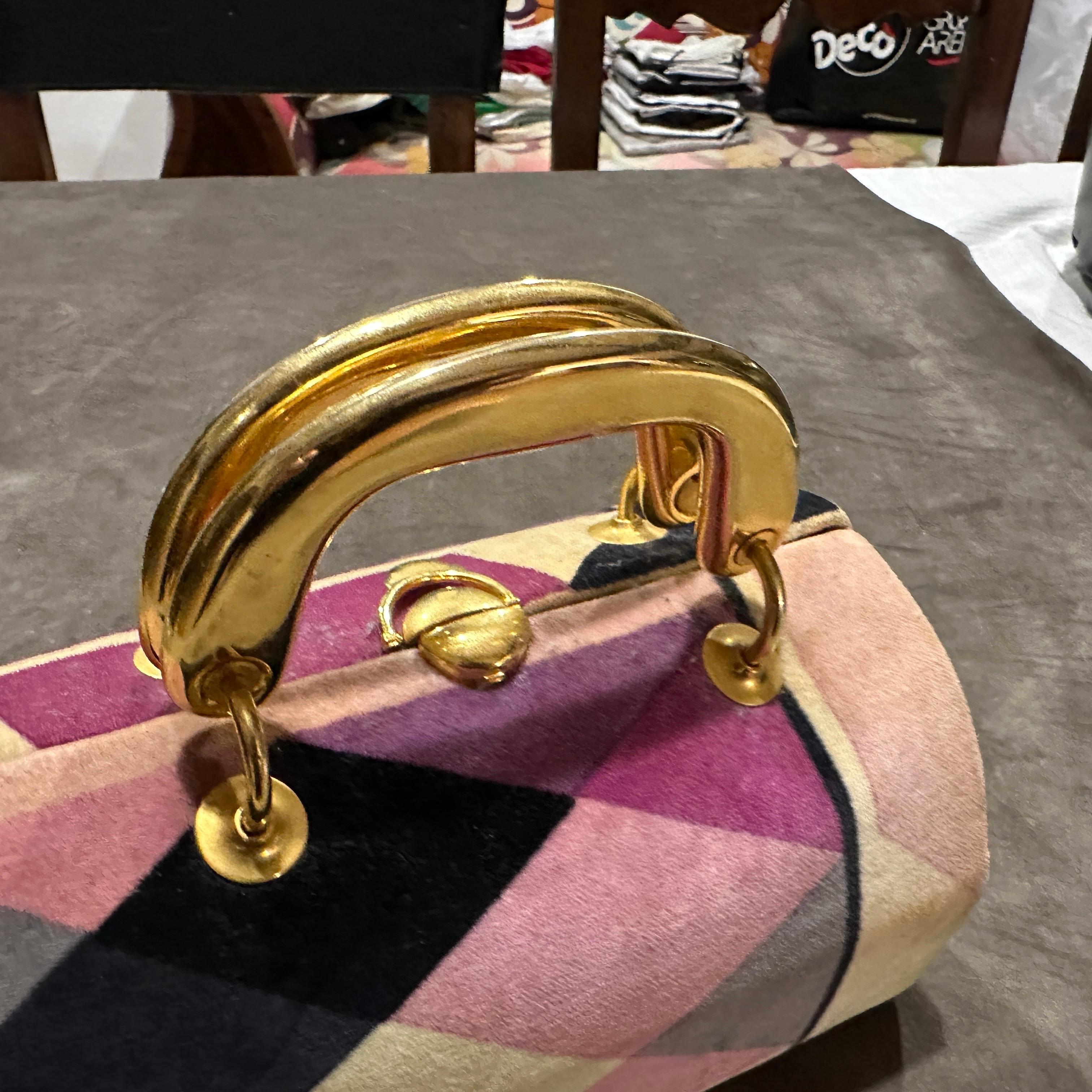 1960s Haute Couture Velvet and Brass Iconic Minaudiere Bag by Emilio Pucci For Sale 7