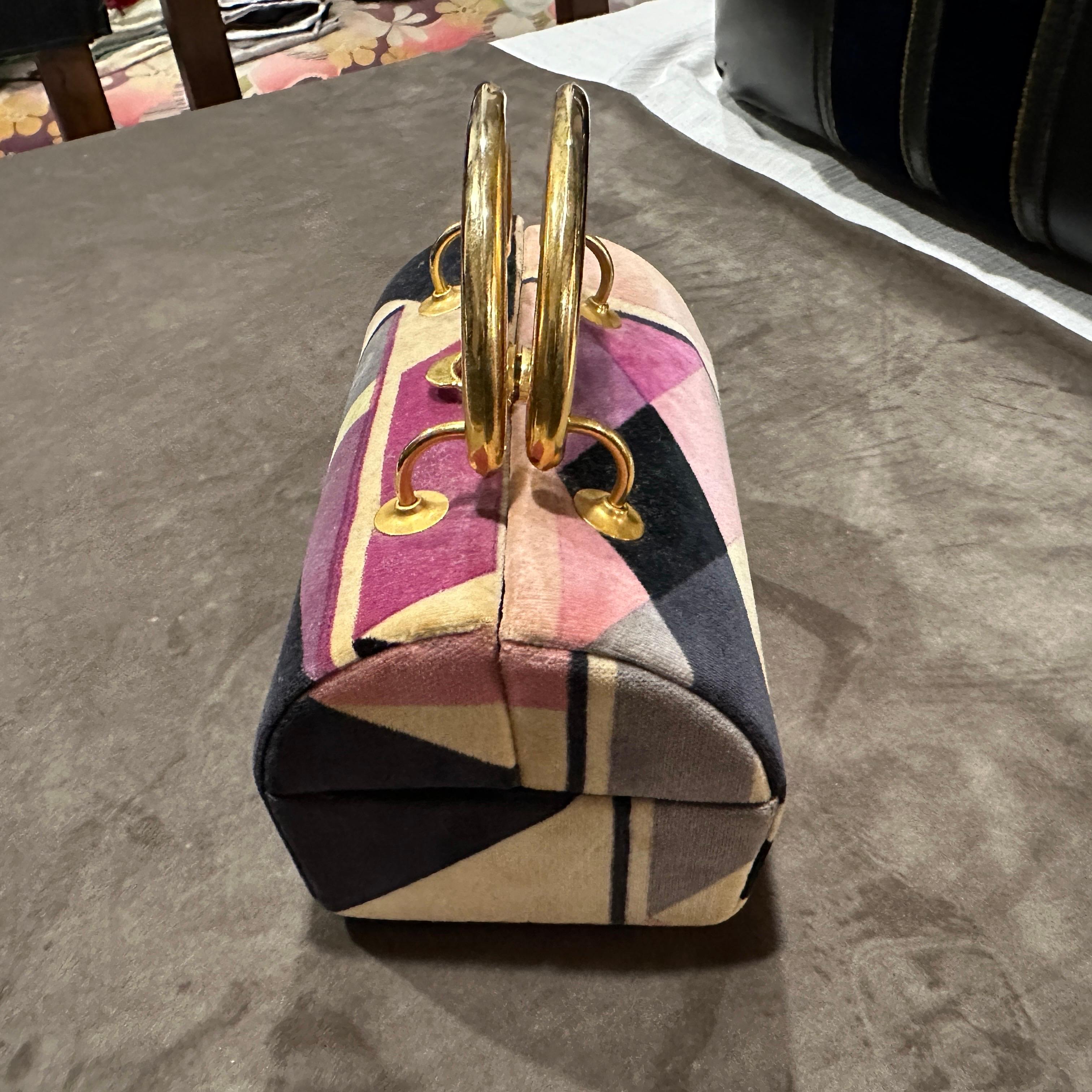1960s Haute Couture Velvet and Brass Iconic Minaudiere Bag by Emilio Pucci For Sale 9