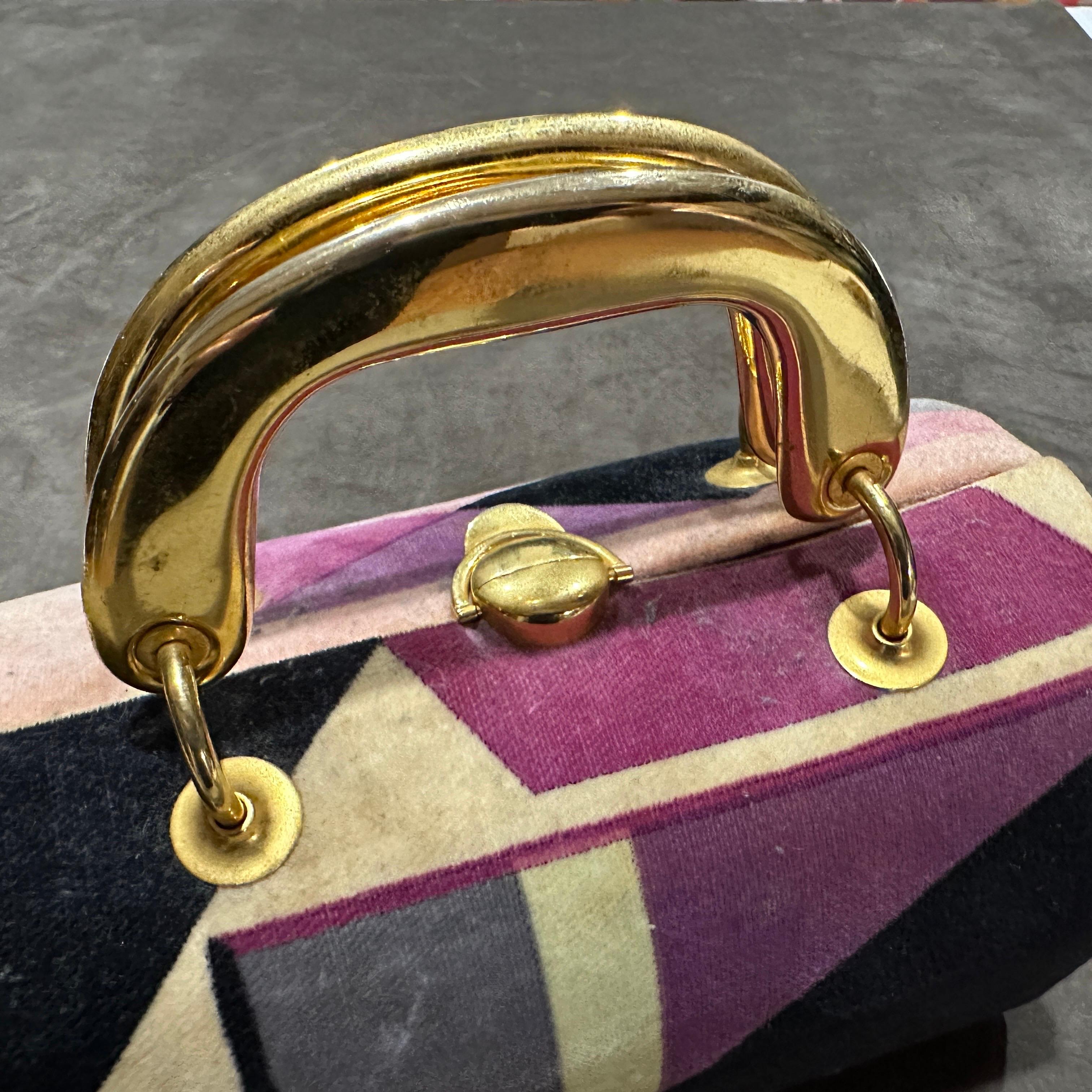 1960s Haute Couture Velvet and Brass Iconic Minaudiere Bag by Emilio Pucci For Sale 12