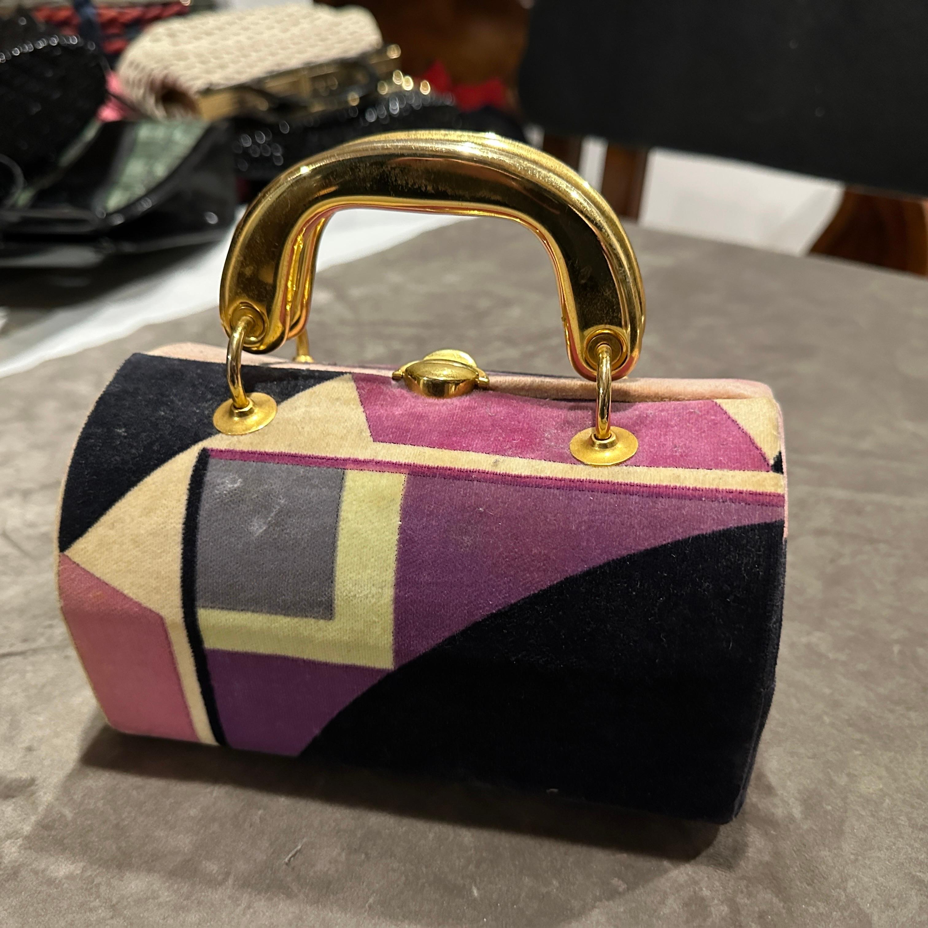 1960s Haute Couture Velvet and Brass Iconic Minaudiere Bag by Emilio Pucci For Sale 14