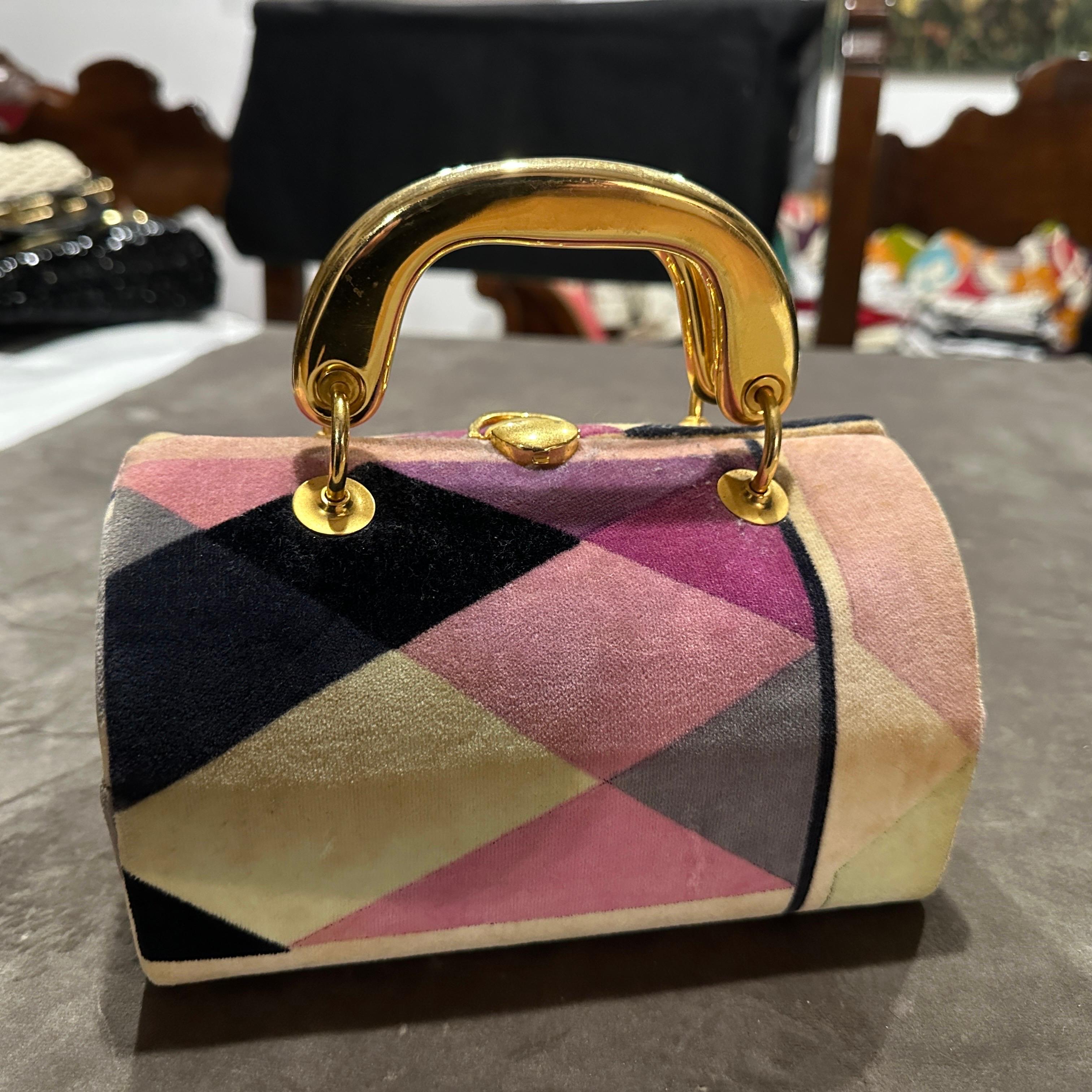 Women's 1960s Haute Couture Velvet and Brass Iconic Minaudiere Bag by Emilio Pucci For Sale