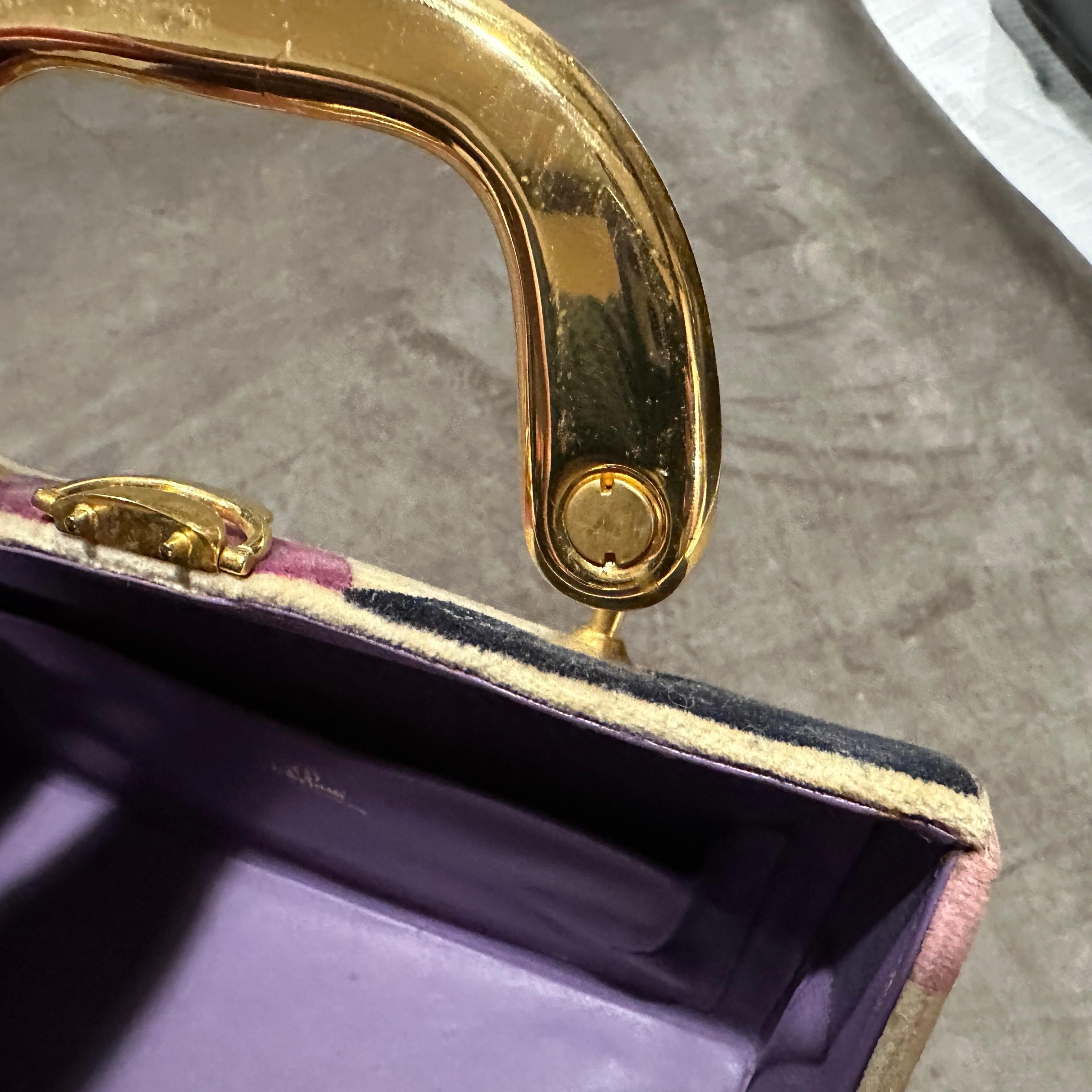 1960s Haute Couture Velvet and Brass Iconic Minaudiere Bag by Emilio Pucci For Sale 2