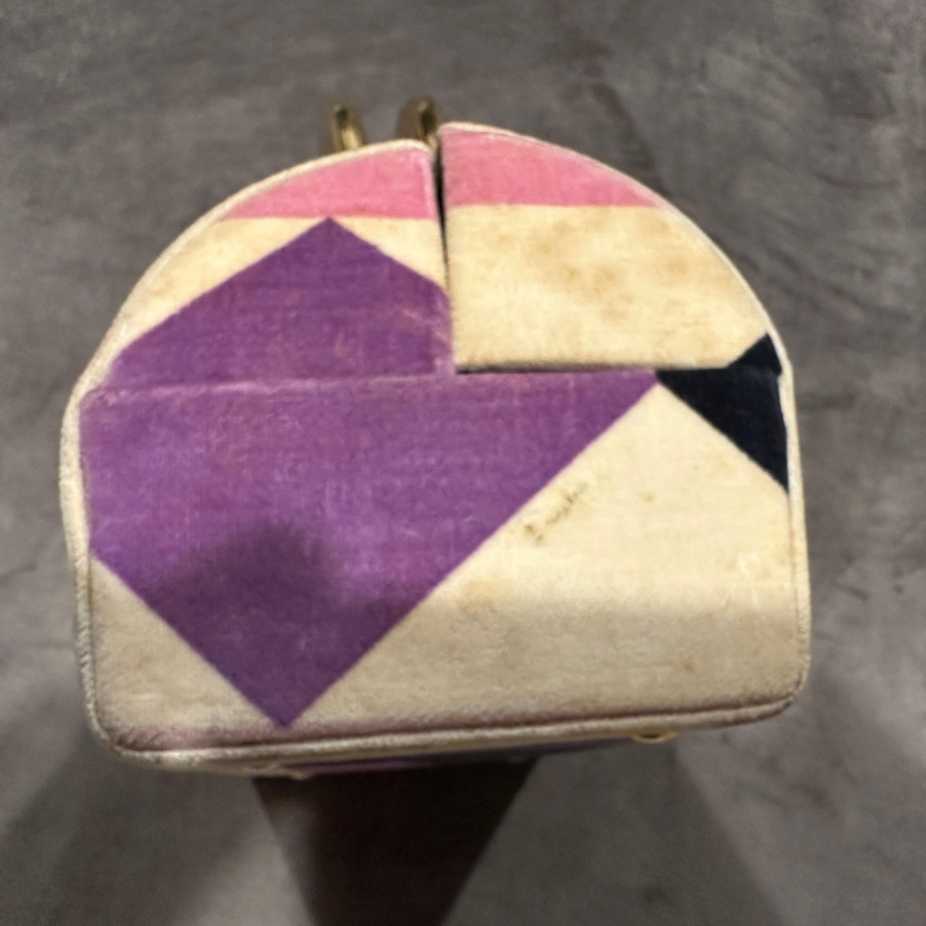 1960s Haute Couture Velvet and Brass Iconic Minaudiere Bag by Emilio Pucci For Sale 3