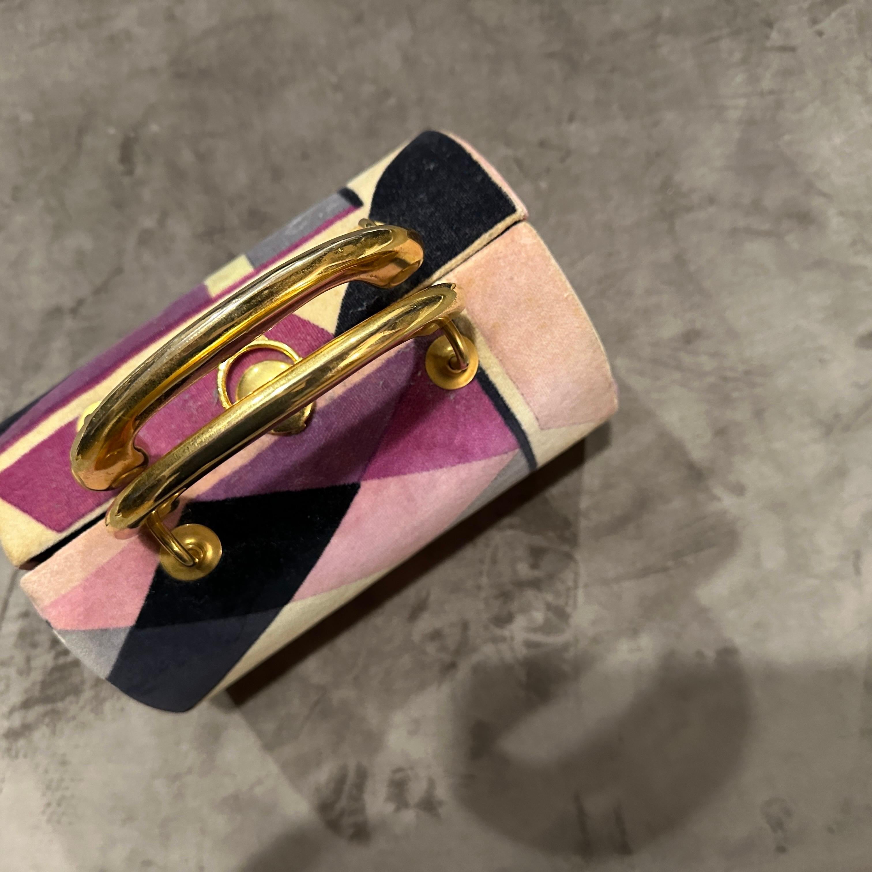 1960s Haute Couture Velvet and Brass Iconic Minaudiere Bag by Emilio Pucci For Sale 4