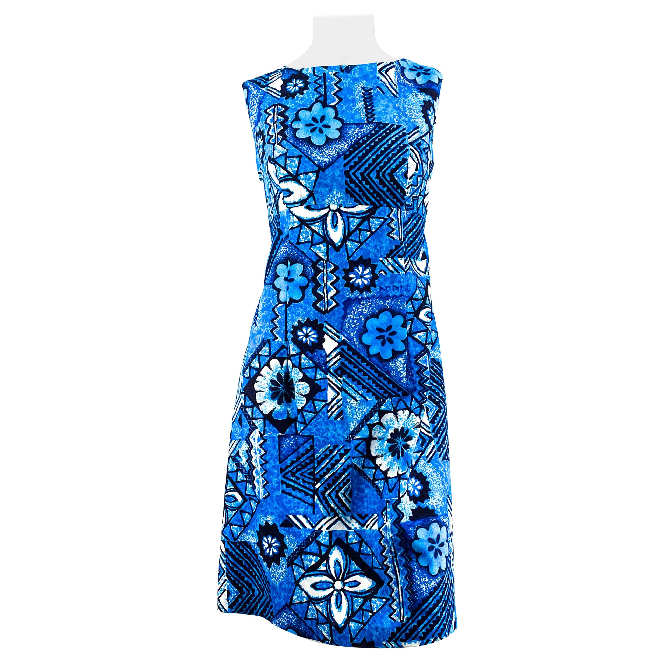 1960s Hawaiian/Geometric Printed Dress For Sale