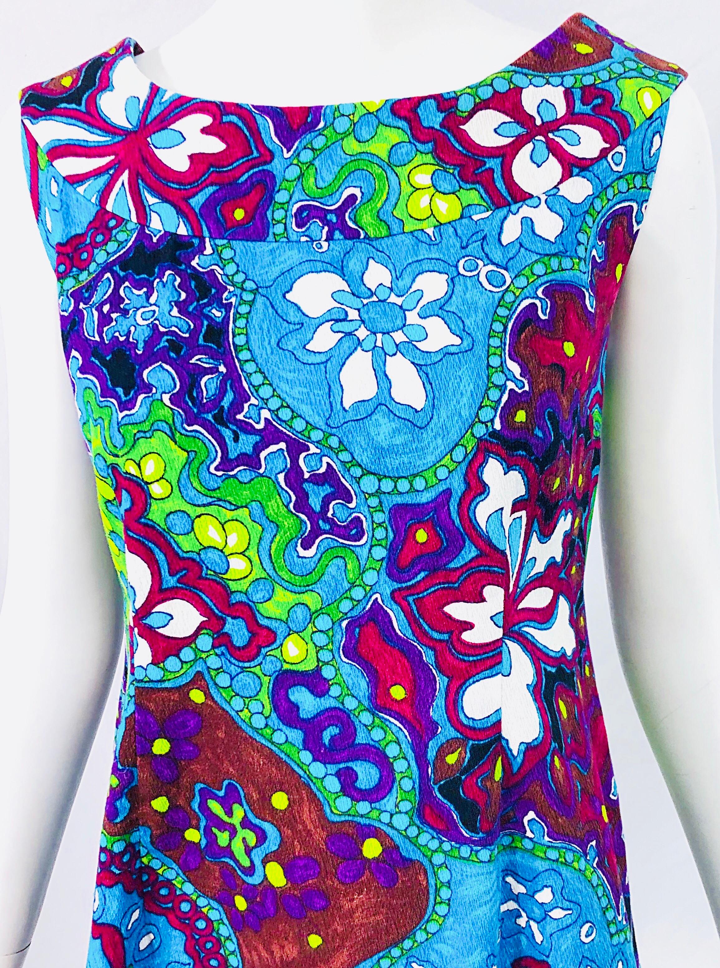 Women's 1960s Hawaiian Print Vibrant Colors Flowers Cotton / Rayon A - Line Mini Dress