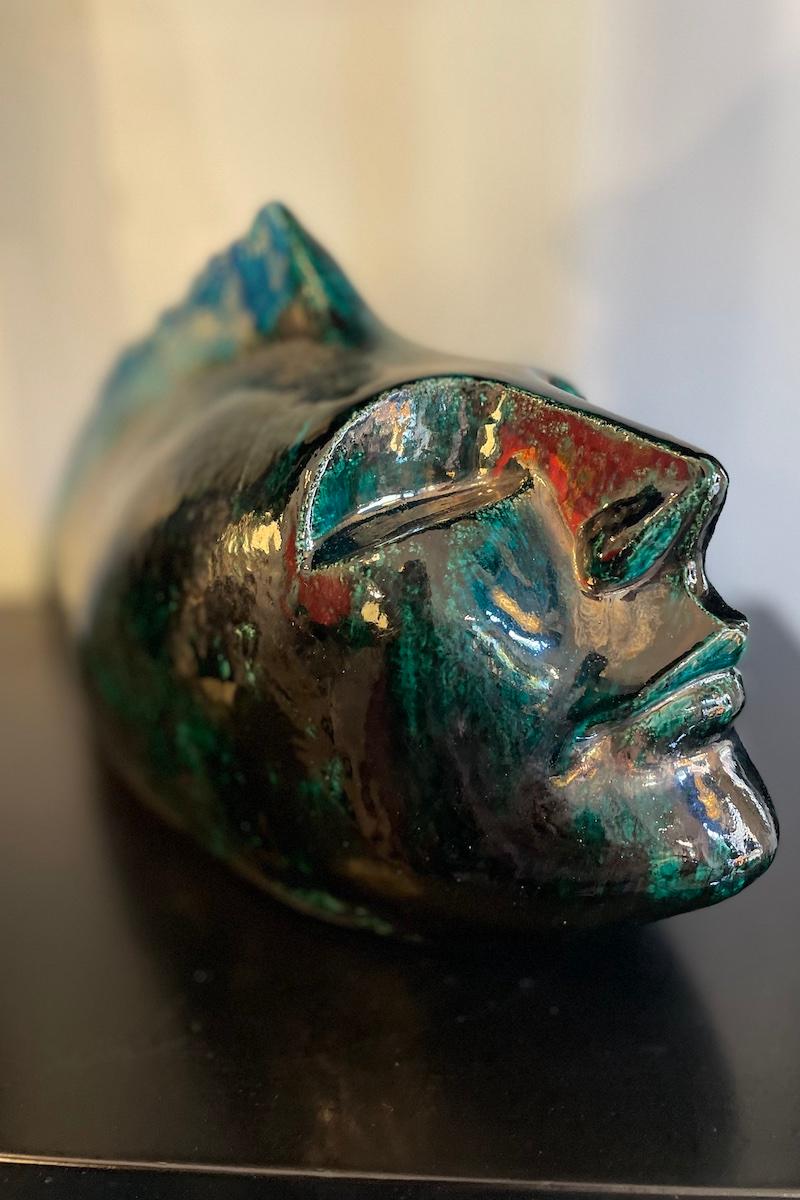 Italiano Testa/scultura di pesce del 1960 in ceramica smaltata in vendita