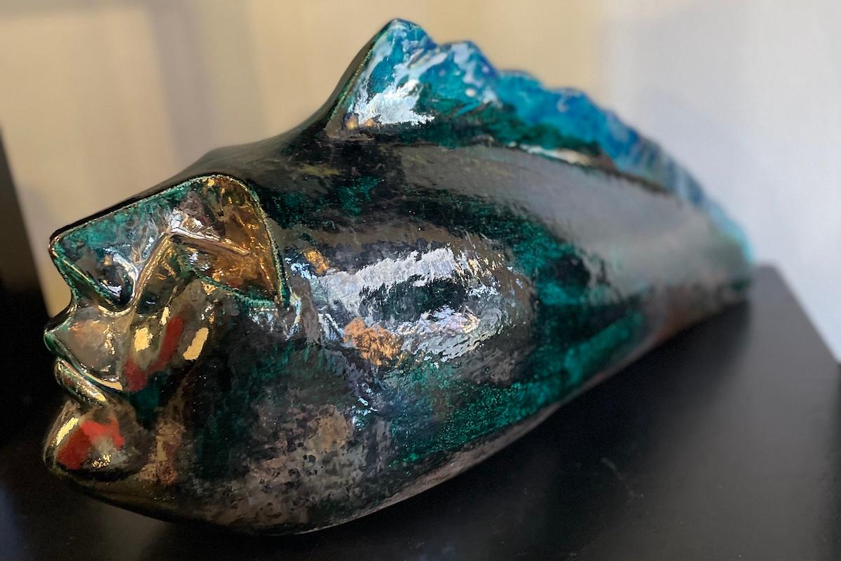 Ceramica Testa/scultura di pesce del 1960 in ceramica smaltata in vendita