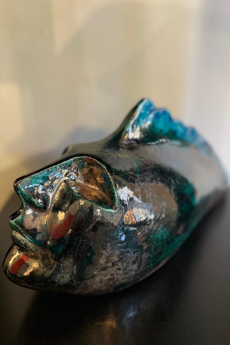 Testa/scultura di pesce del 1960 in ceramica smaltata in vendita 3