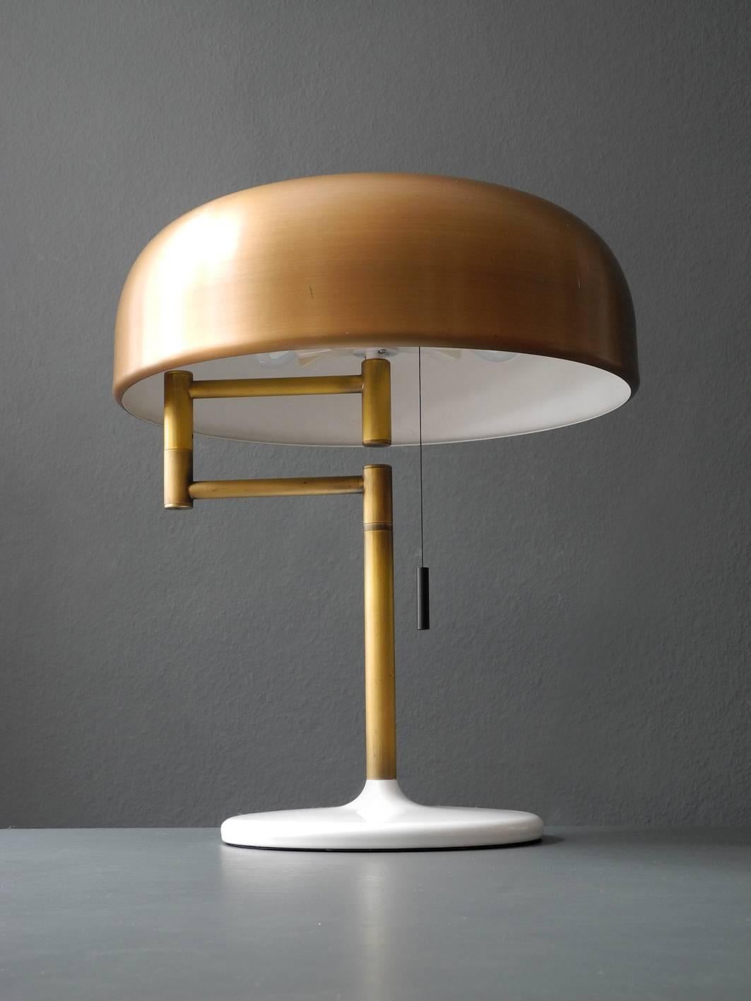 1960s Heavy Extra Large Staff Table Lamp with Swivel Joint and Brass Shade For Sale 2