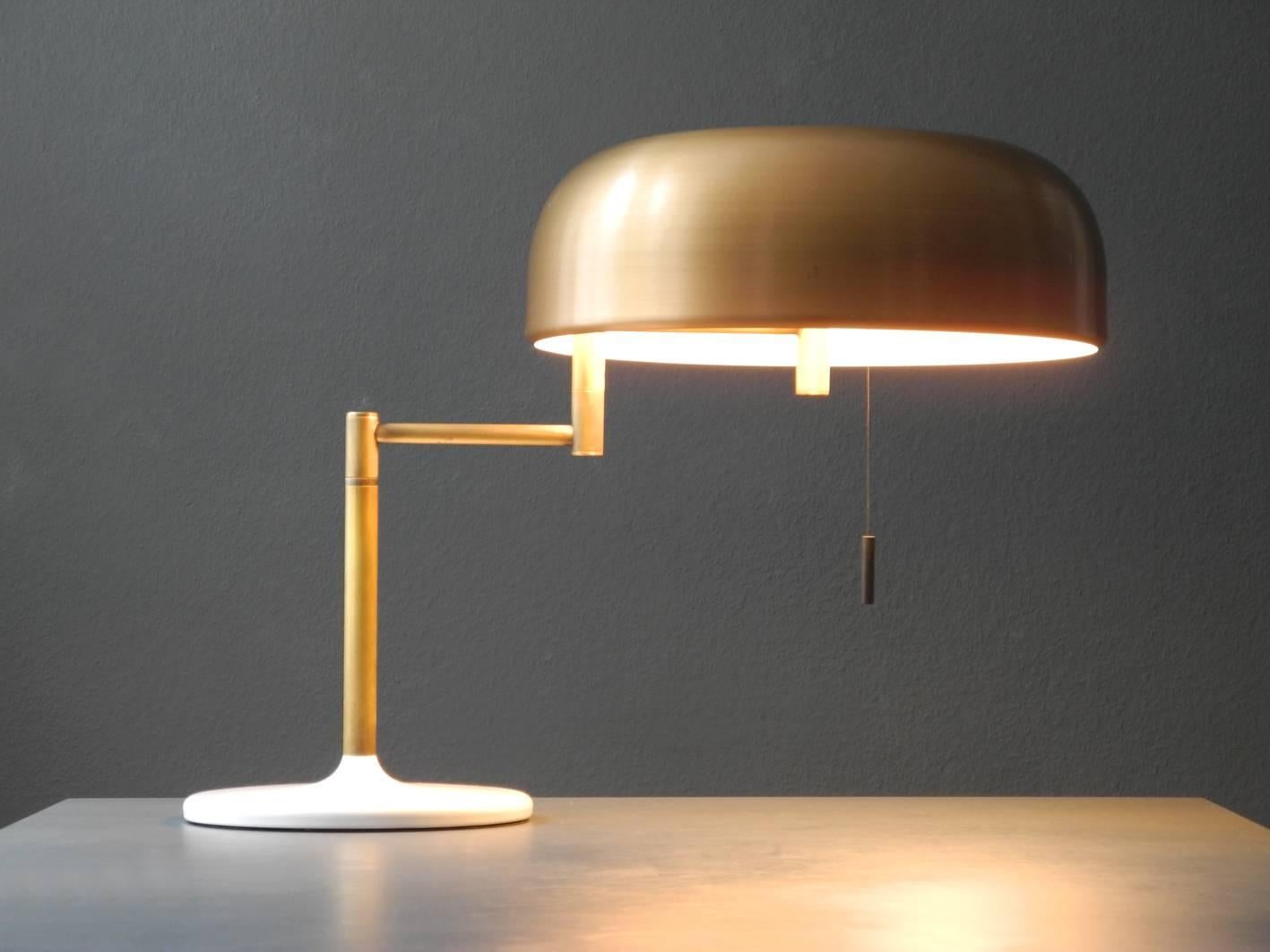 Space Age 1960s Heavy Extra Large Staff Table Lamp with Swivel Joint and Brass Shade For Sale