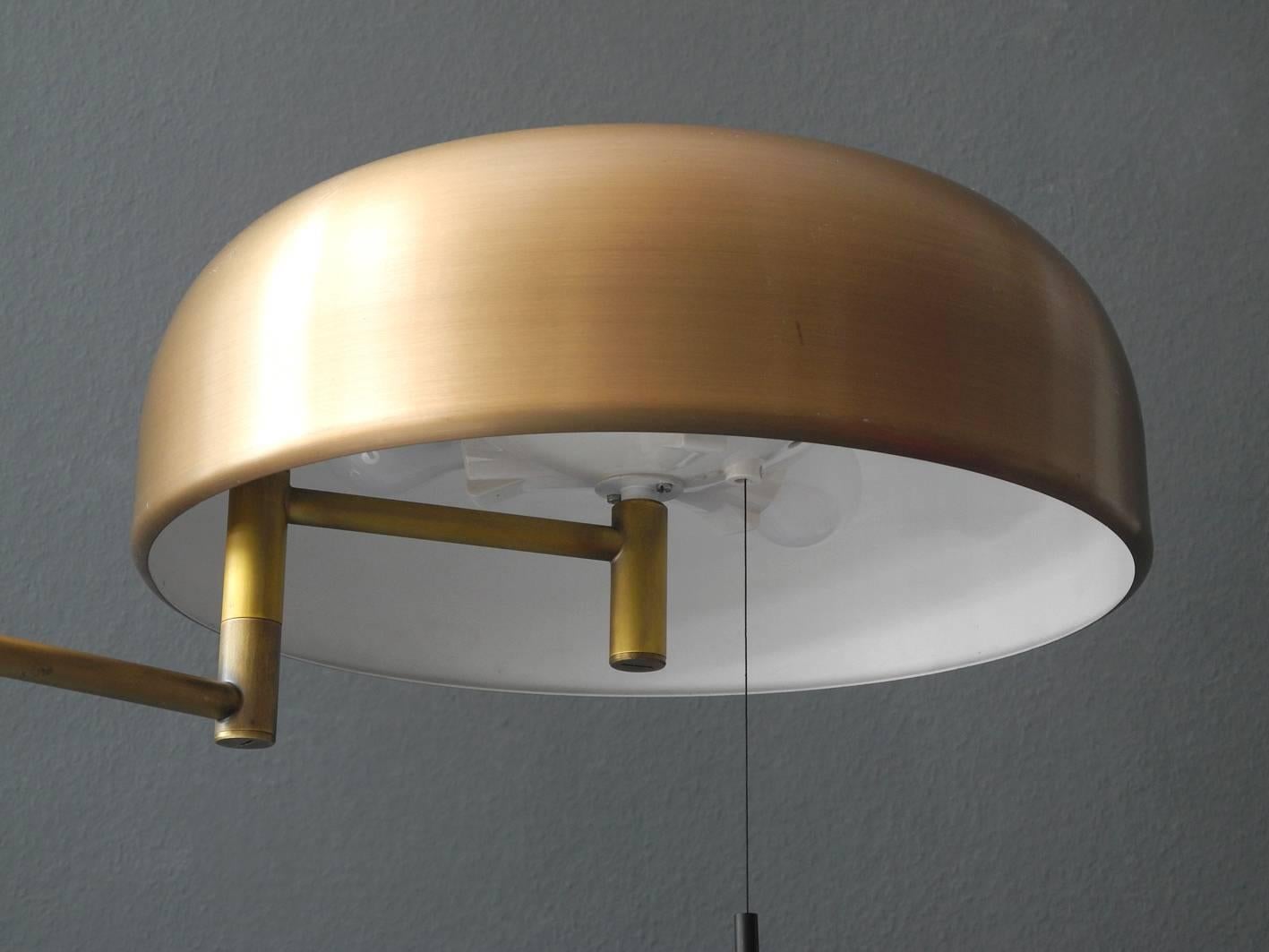 German 1960s Heavy Extra Large Staff Table Lamp with Swivel Joint and Brass Shade For Sale