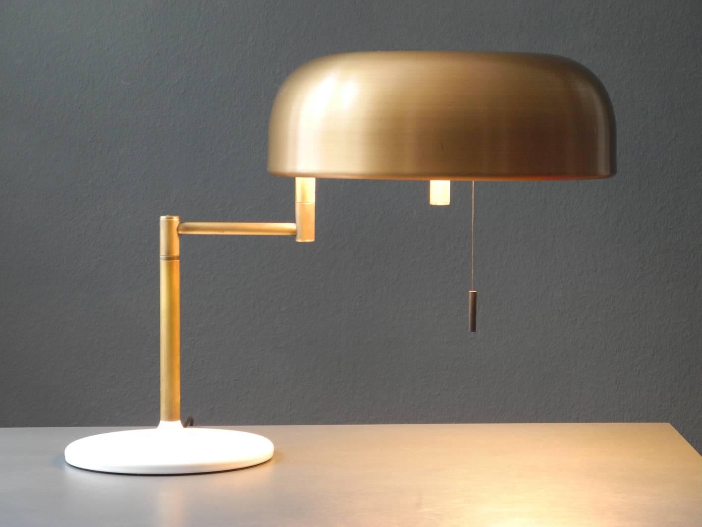 1960s Heavy Extra Large Staff Table Lamp with Swivel Joint and Brass Shade For Sale 1