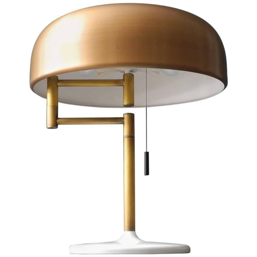 1960s Heavy Extra Large Staff Table Lamp with Swivel Joint and Brass Shade