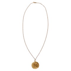 1960s Hebrew "Luck" 14K Gold Medallion Pendant Necklace