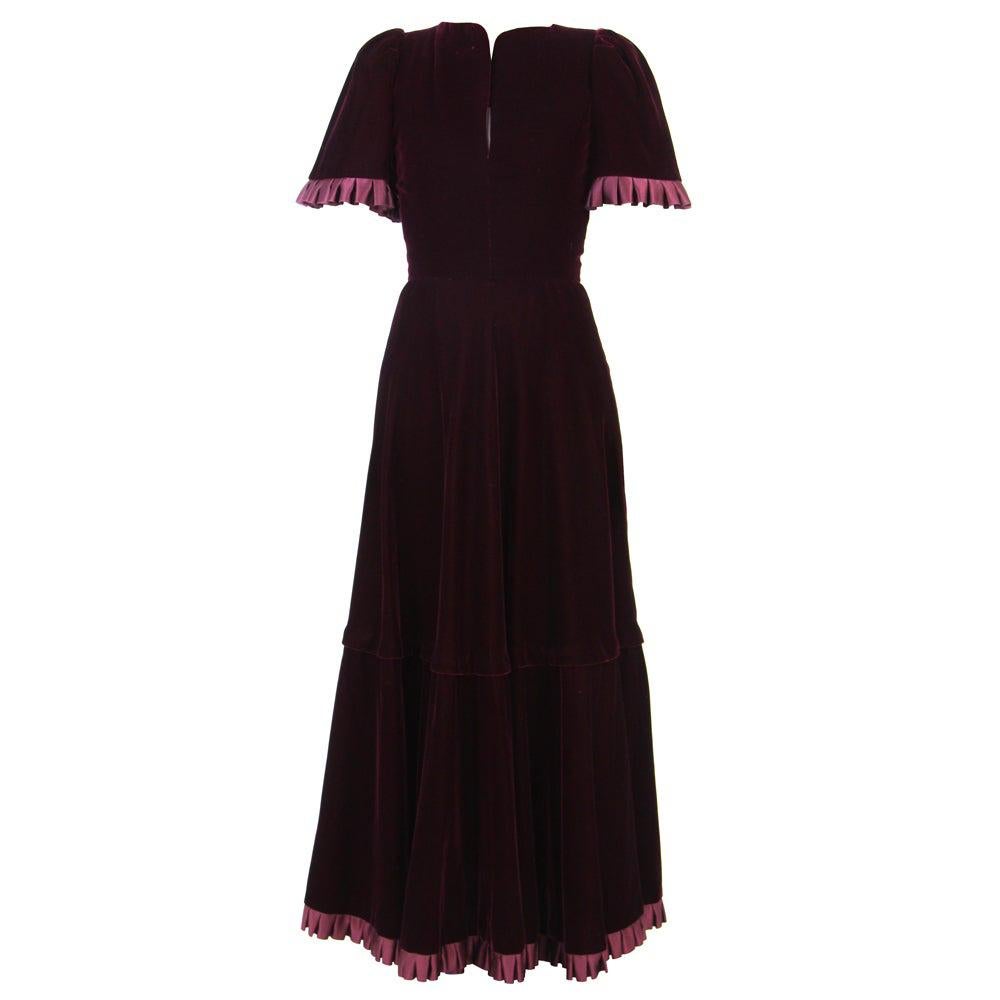 1960s Heinz Riva Burgundy Velvet Maxi Dress For Sale
