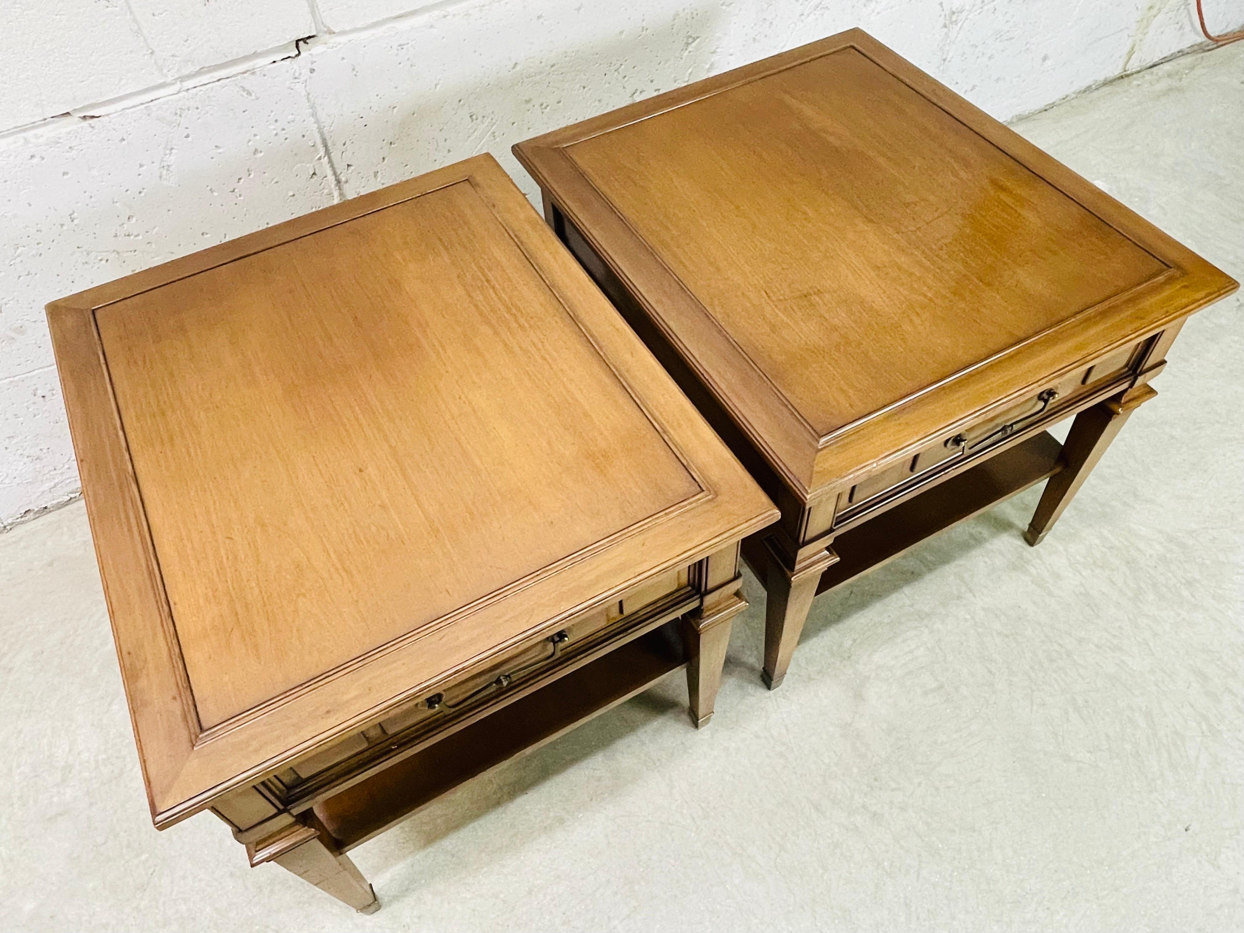 Mid-Century Modern 1960s, Hekman End Tables with Drawers, Pair For Sale