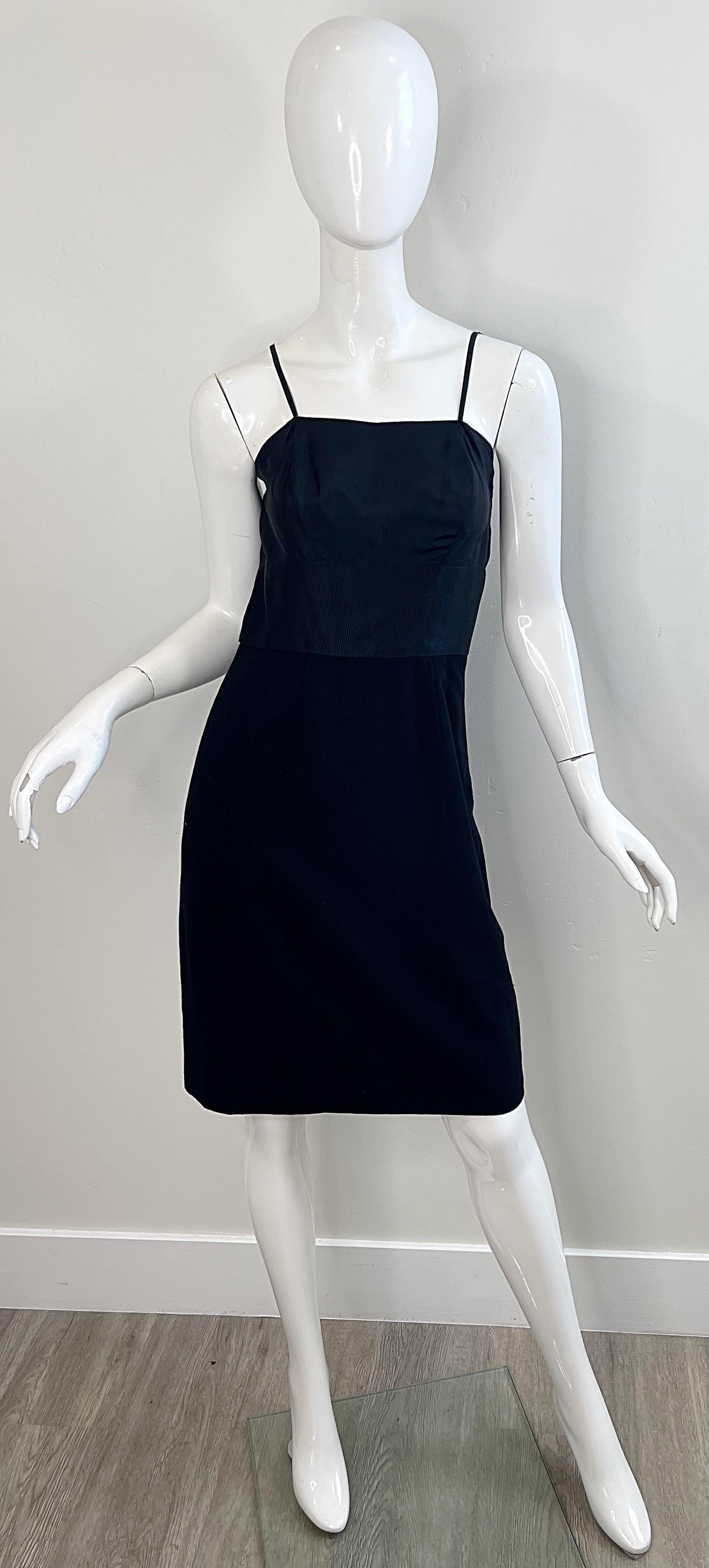 1960 Helen Rose Nero Maniche a 3/4 in lana leggera Vintage 60s Dress Ensemble In condizioni ottime in vendita a San Diego, CA