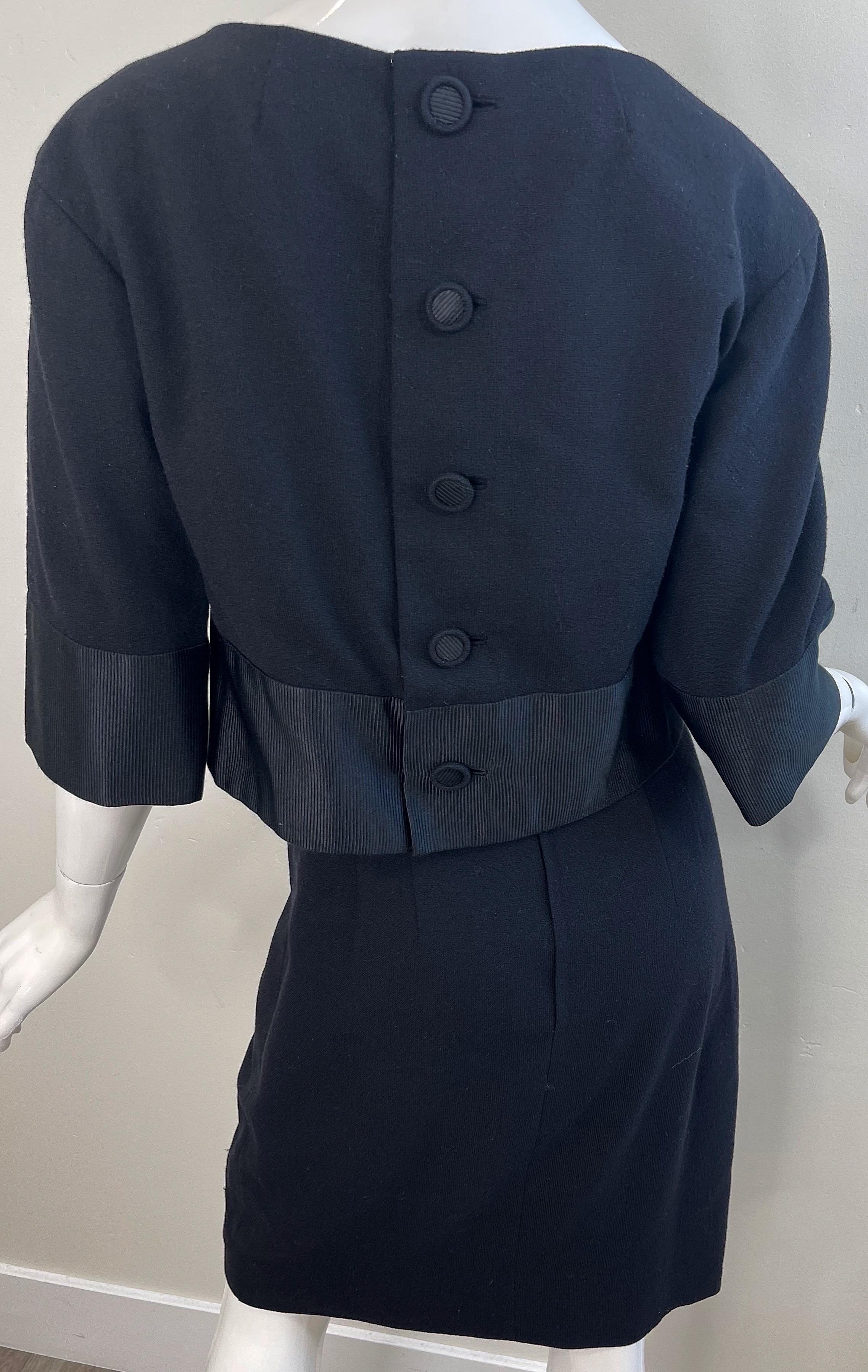 Donna 1960 Helen Rose Nero Maniche a 3/4 in lana leggera Vintage 60s Dress Ensemble in vendita