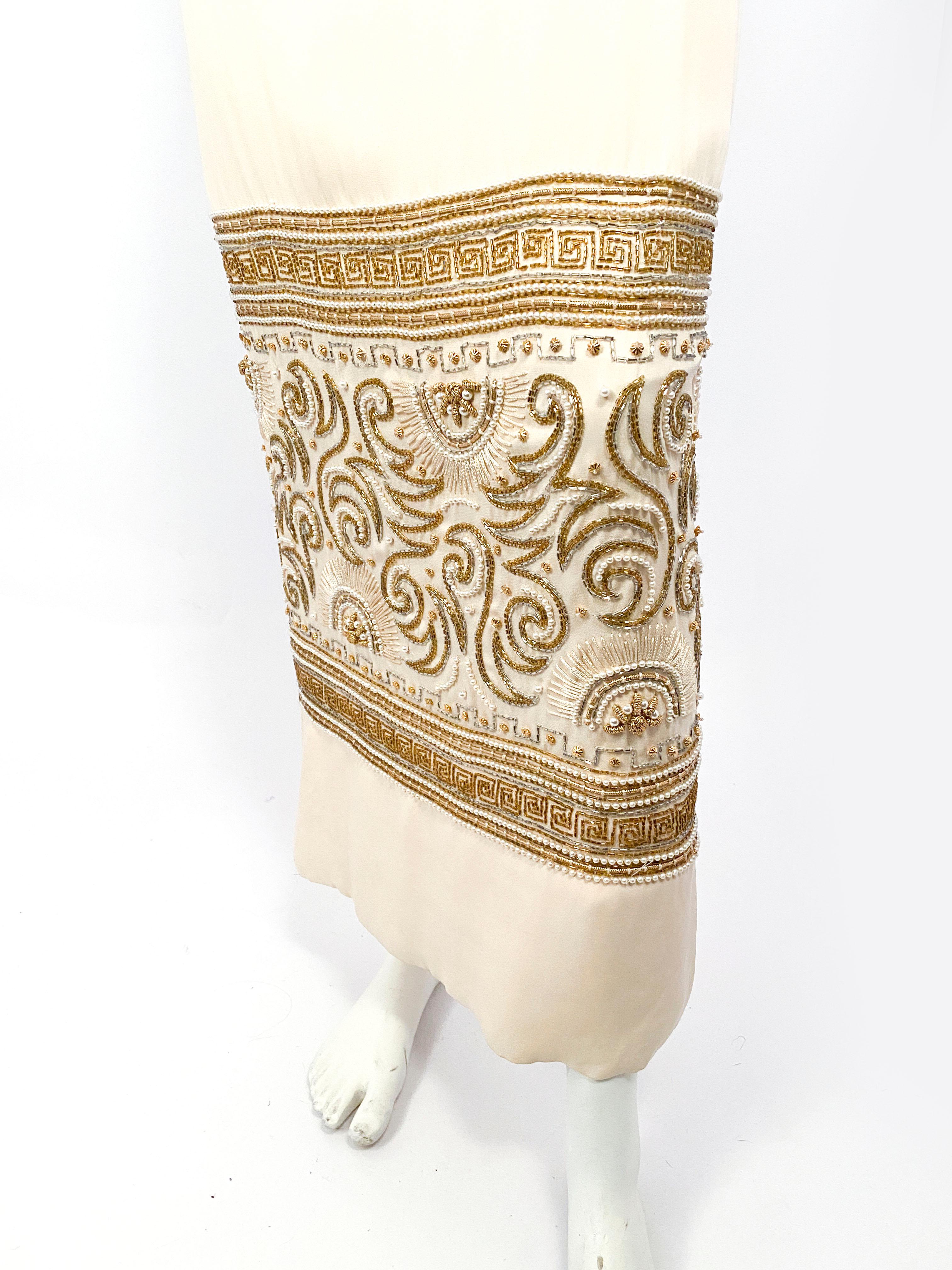 White 1960s Helen Rose Egyptian Cream Beaded Evening Gown For Sale