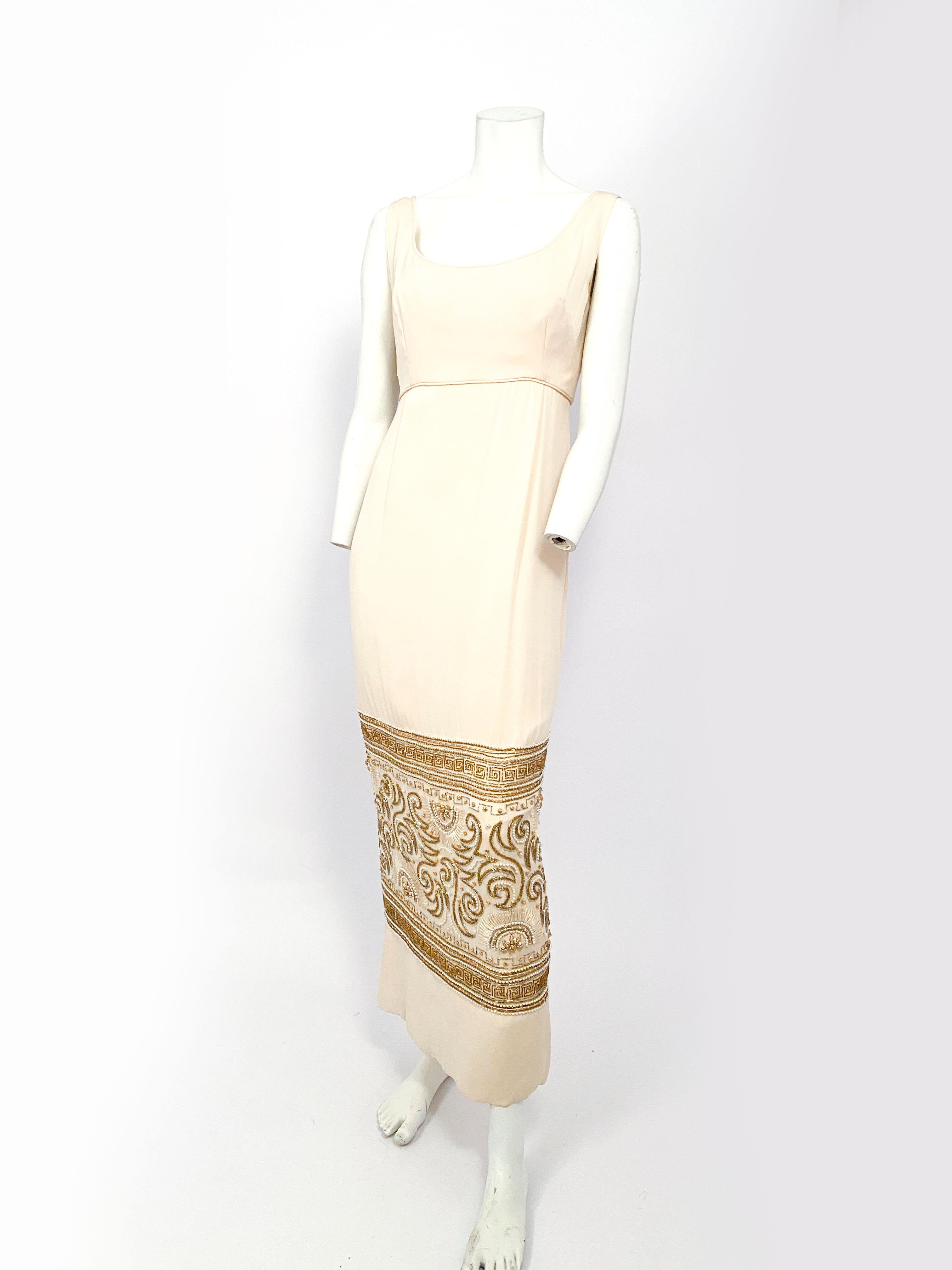 1960s Helen Rose Egyptian Cream Beaded Evening Gown For Sale 2
