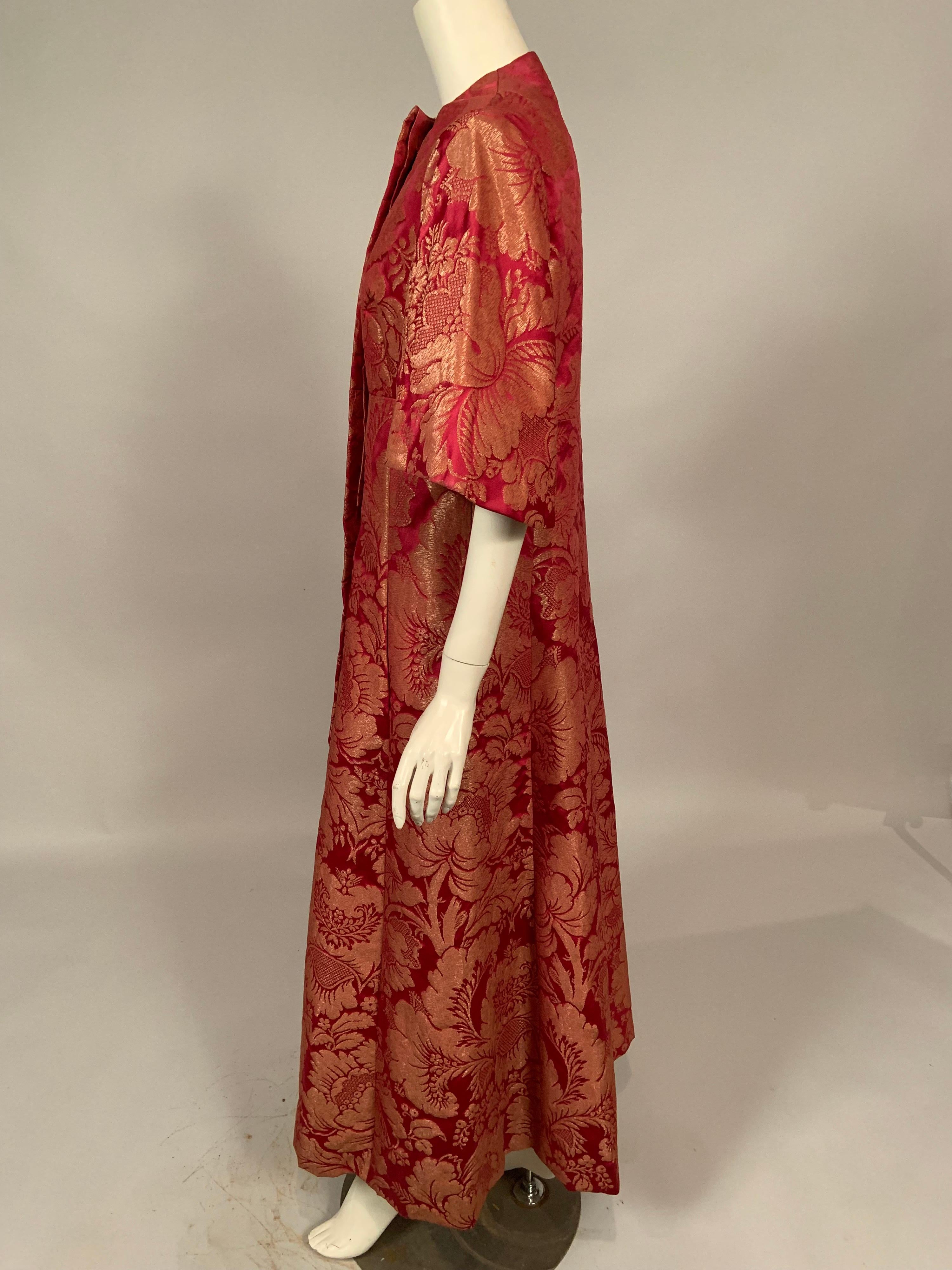 1960's Helena Barbieri Raspberry Red and Woven Metallic Gold Dress and Coat For Sale 6