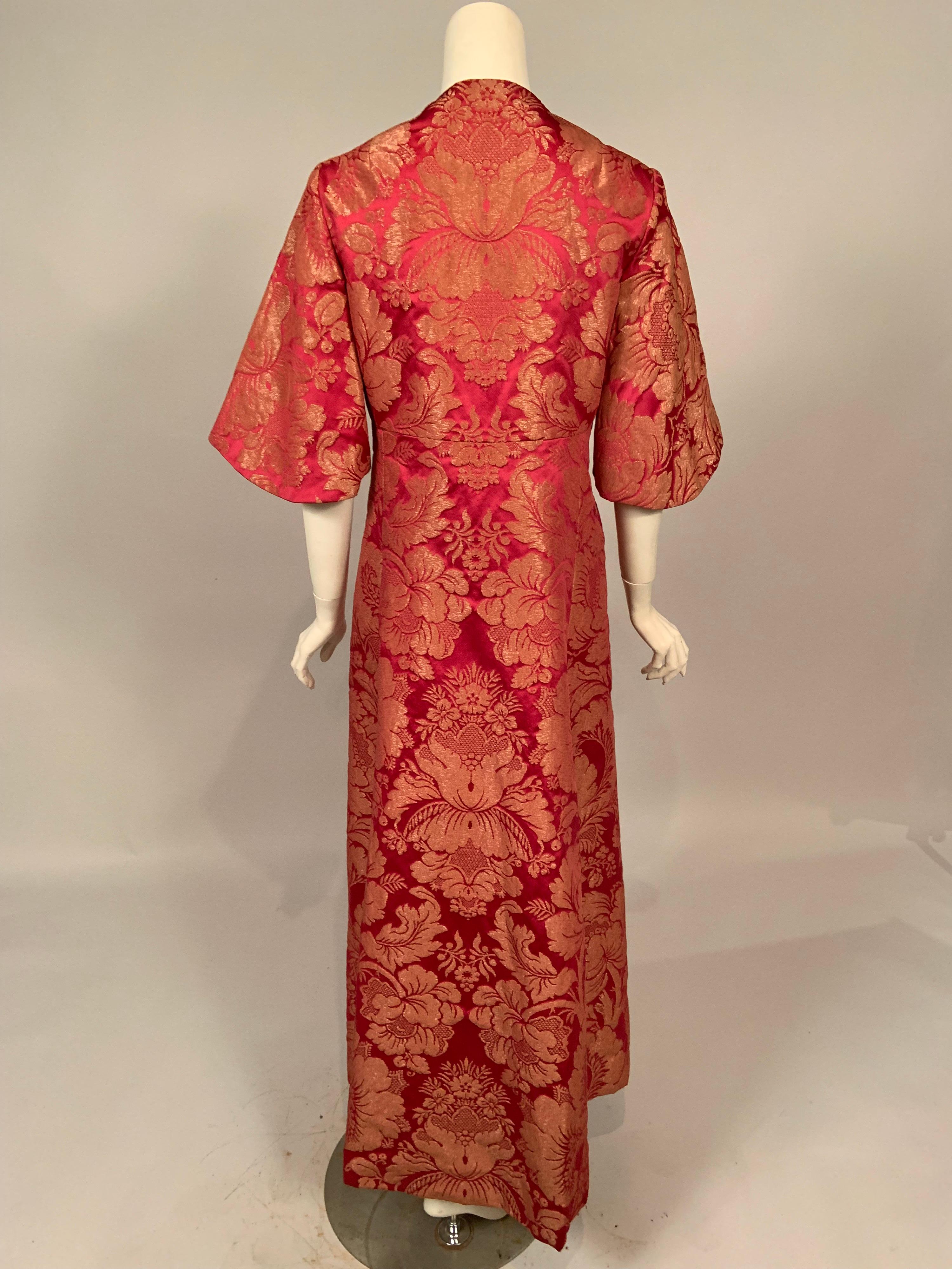 1960's Helena Barbieri Raspberry Red and Woven Metallic Gold Dress and Coat For Sale 7