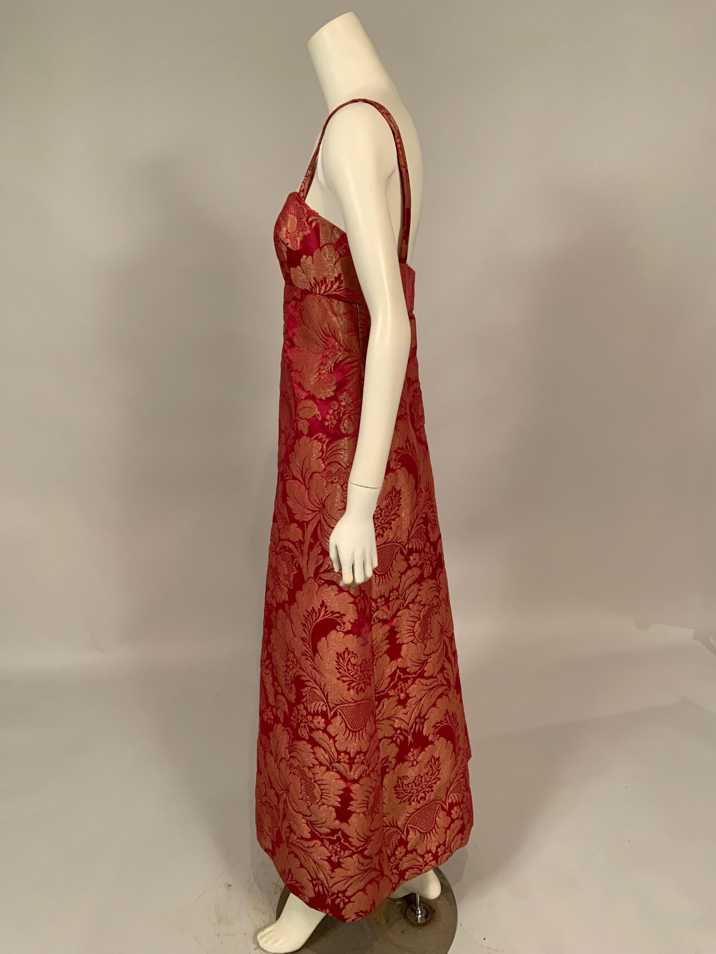 Women's 1960's Helena Barbieri Raspberry Red and Woven Metallic Gold Dress and Coat For Sale