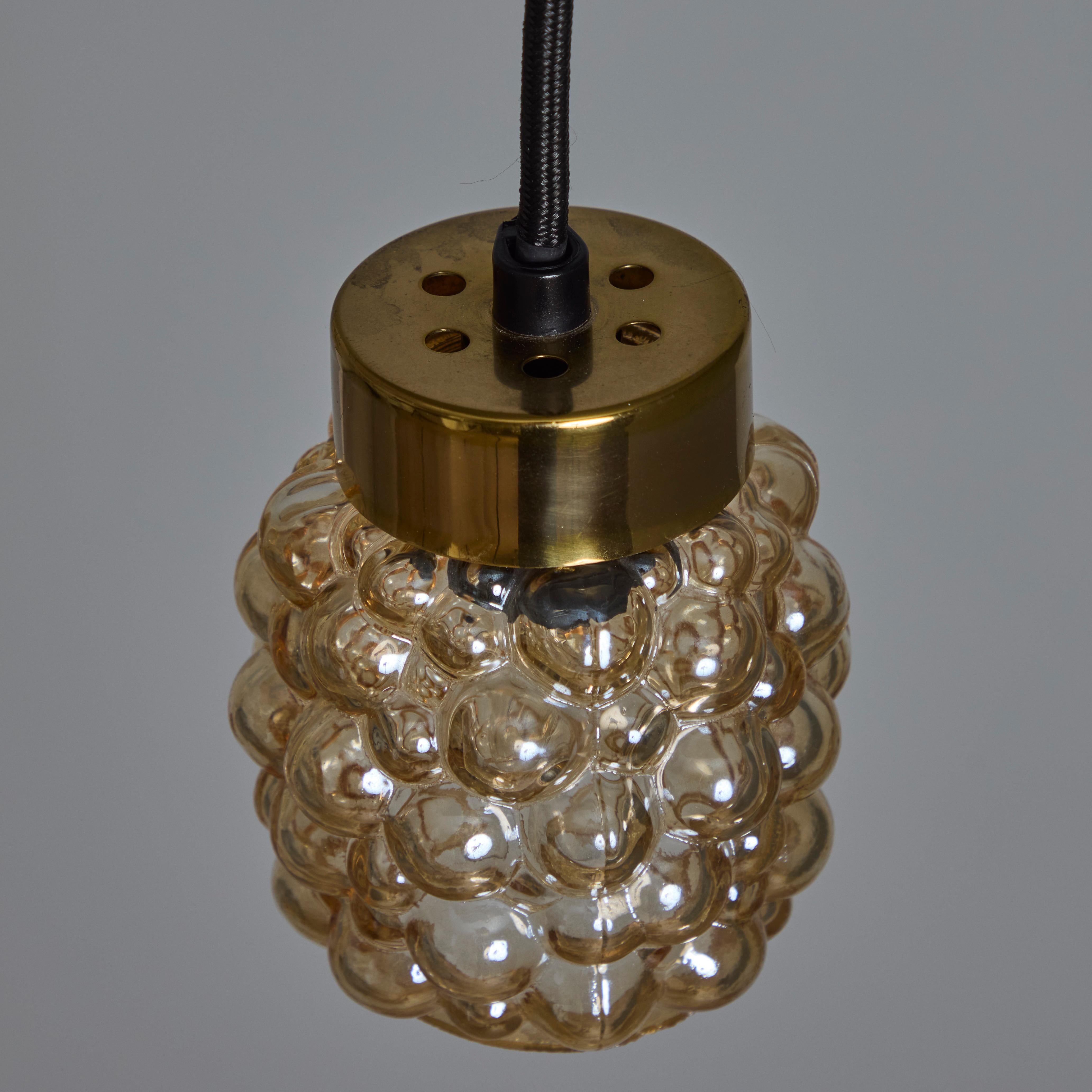 Brass 1960s Helena Tynell Amber Bubble Glass Pendant Lamp for Limburg For Sale