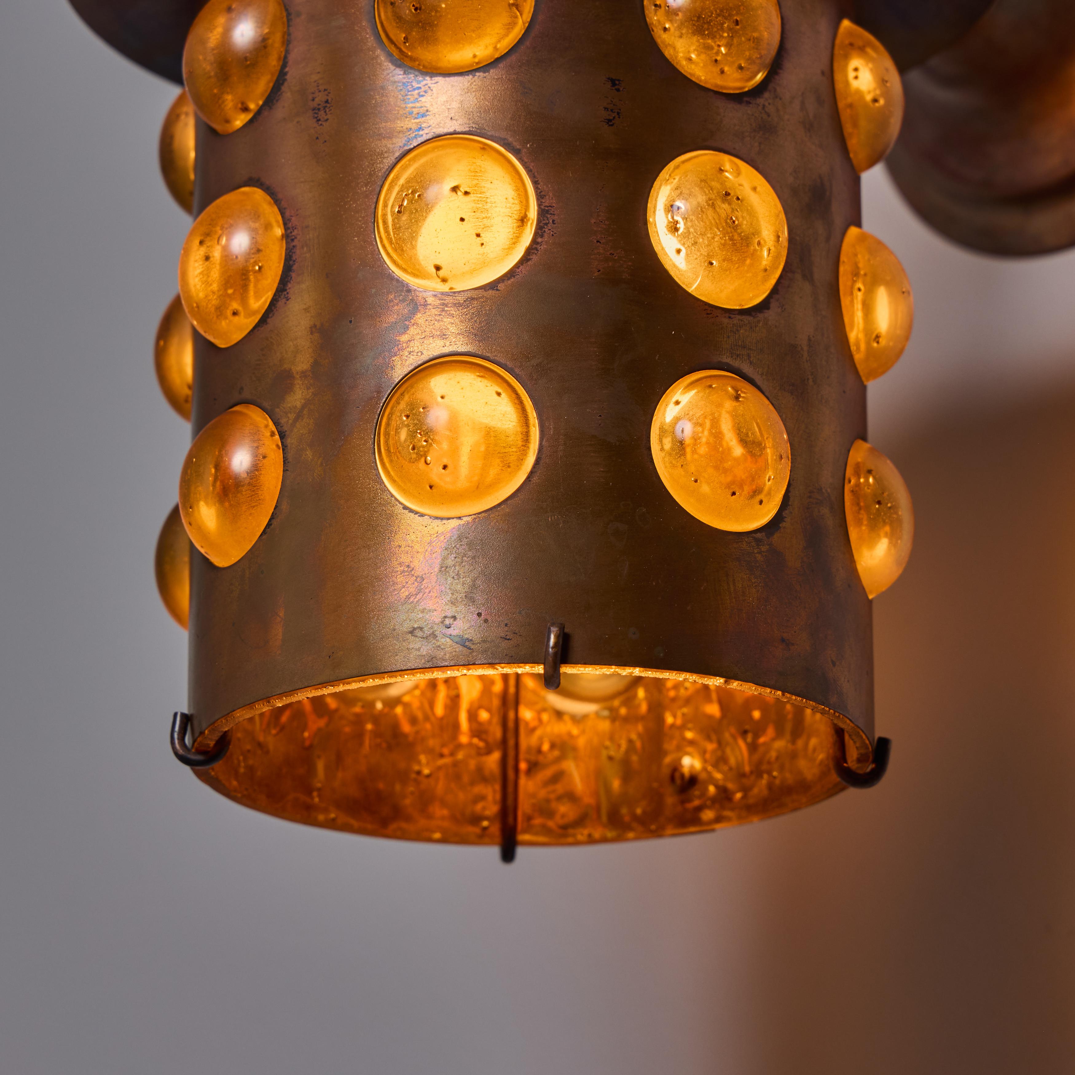 Applique d'extérieur en verre ambré et cuivre Helena Tynell, années 1960 en vente 1