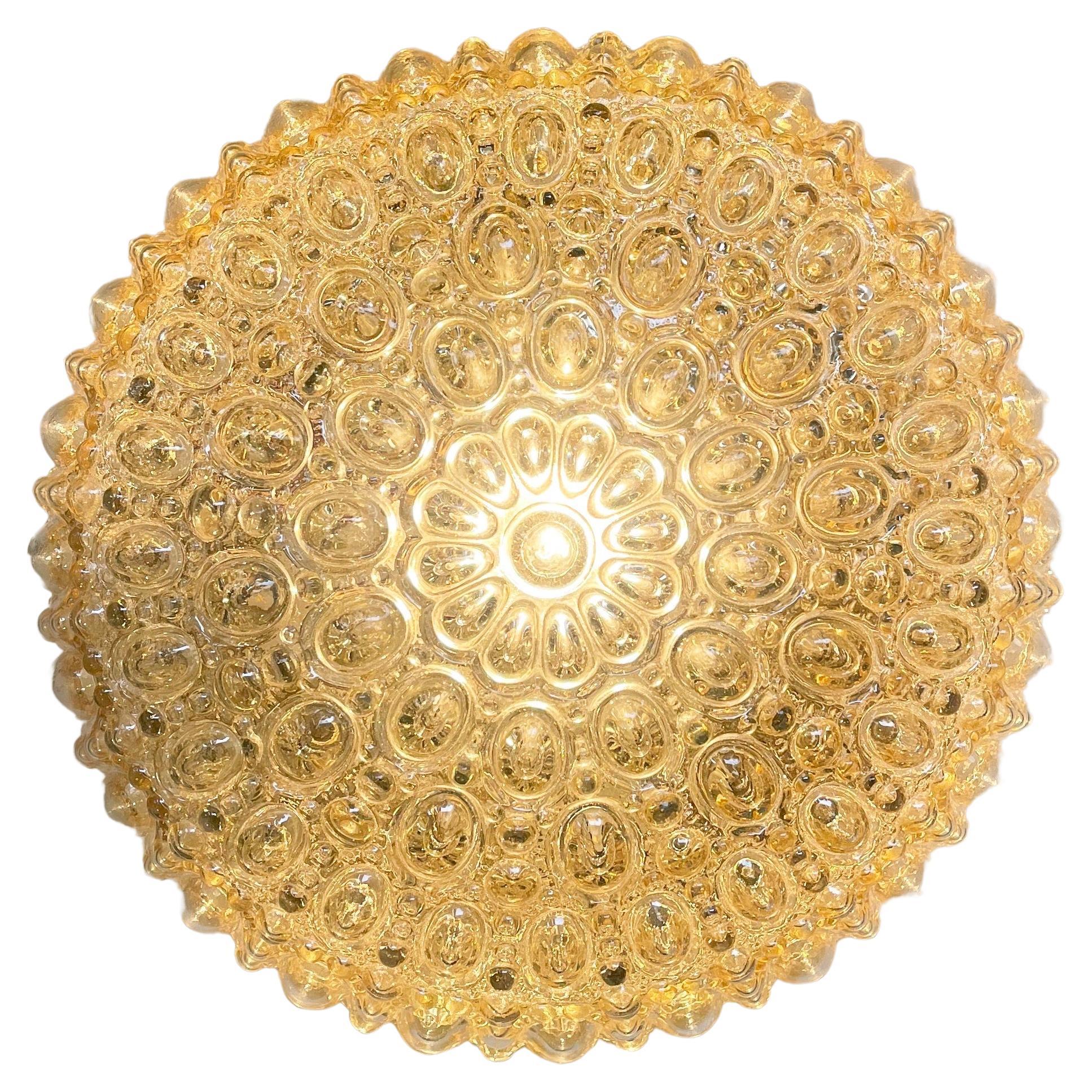 1960s Helena Tynell Sea Urchin Amber Bubble Glass Flushmount for Limburg Germany For Sale