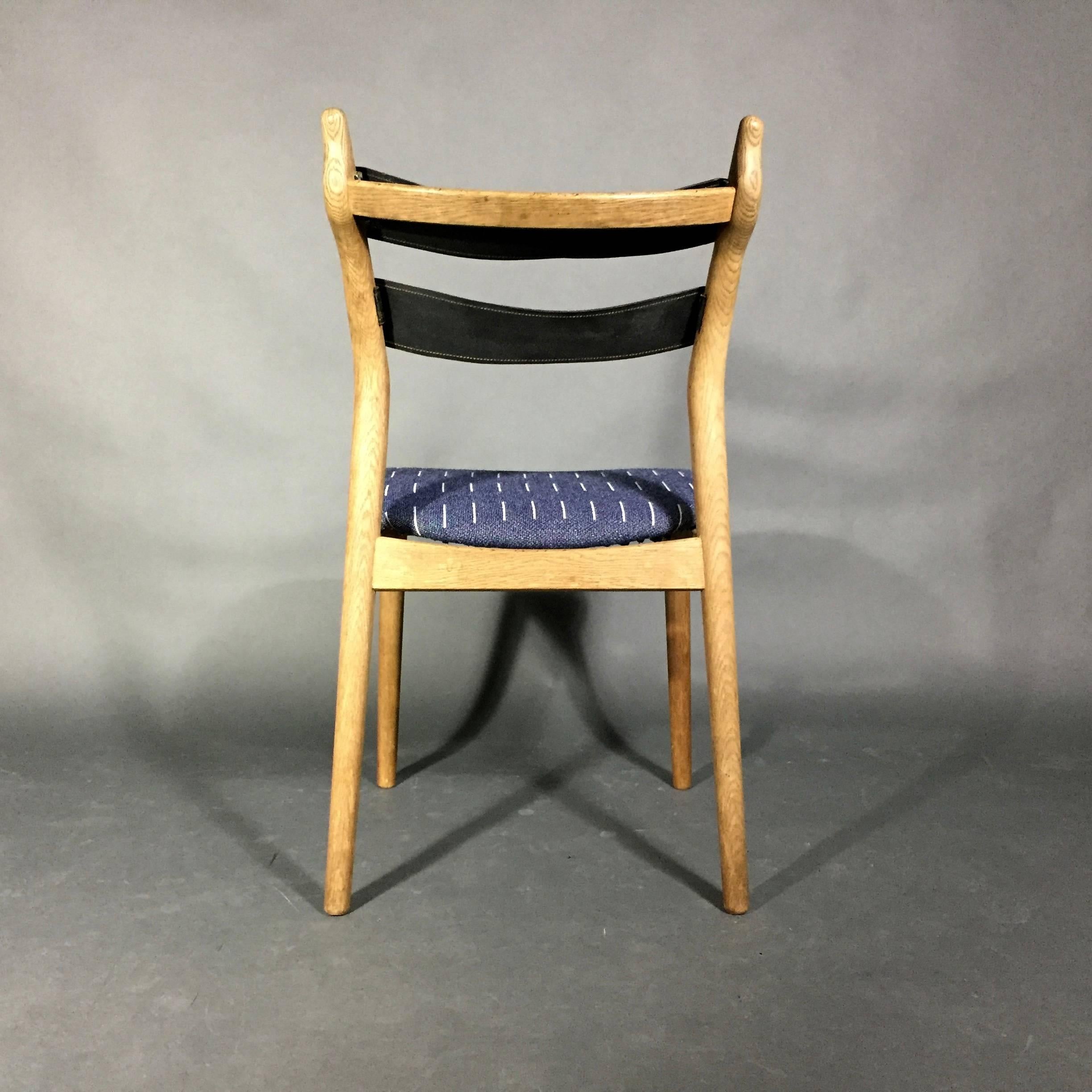 Wool 1960s Helge Sibast Oak and Leather Side Chair, Eleanor Pritchard Seating For Sale