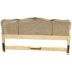 1960s Henredon French Provincial Cane and Carved Wood King Headboard