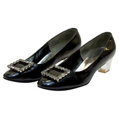 1960s Herbert Levine Plexi Heel Pumps with Rhinestone Buckles