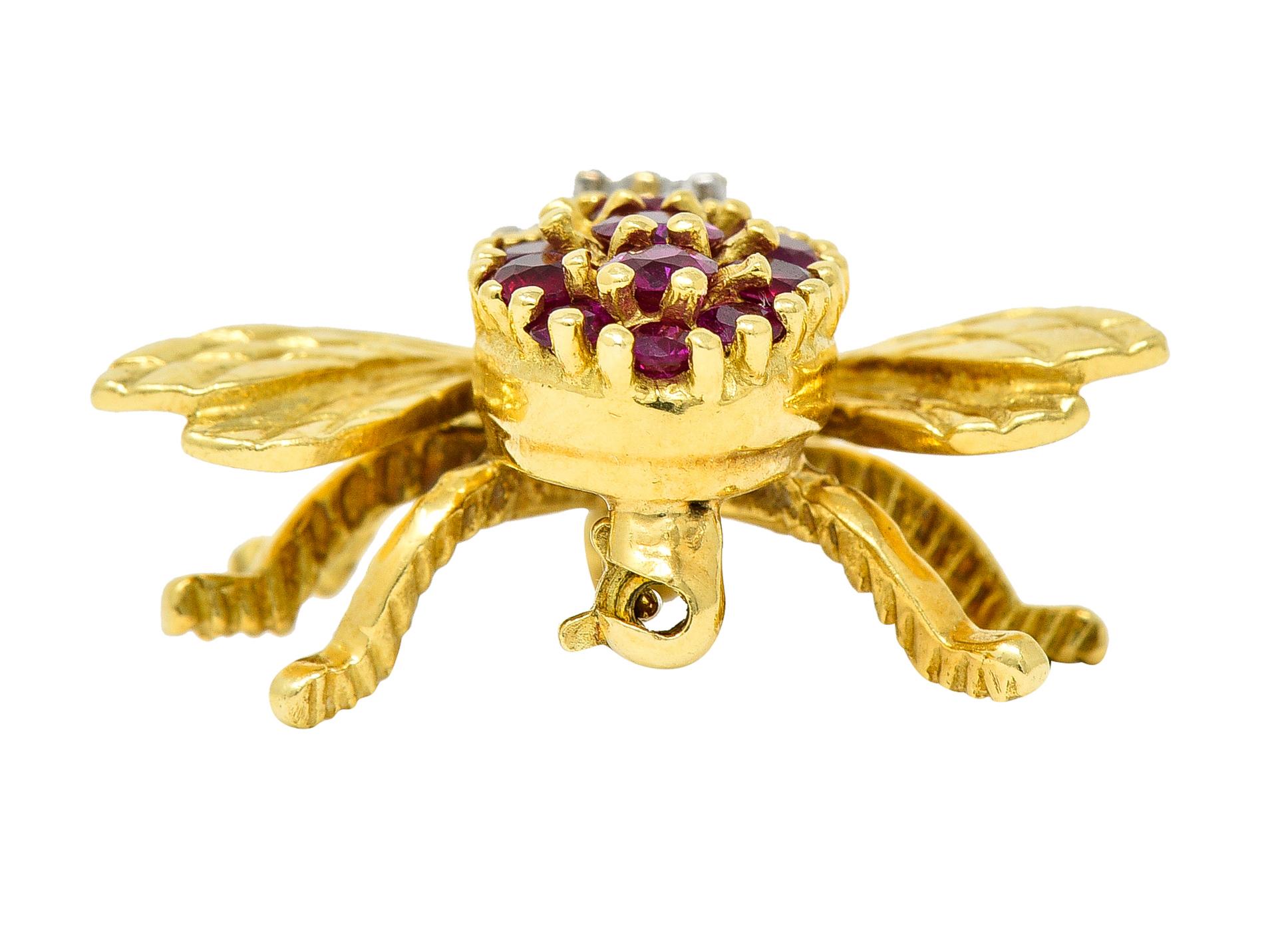 1960's Herbert Rosenthal 1.00 Carat Ruby Diamond 18 Karat Yellow Gold Bug Brooch 3