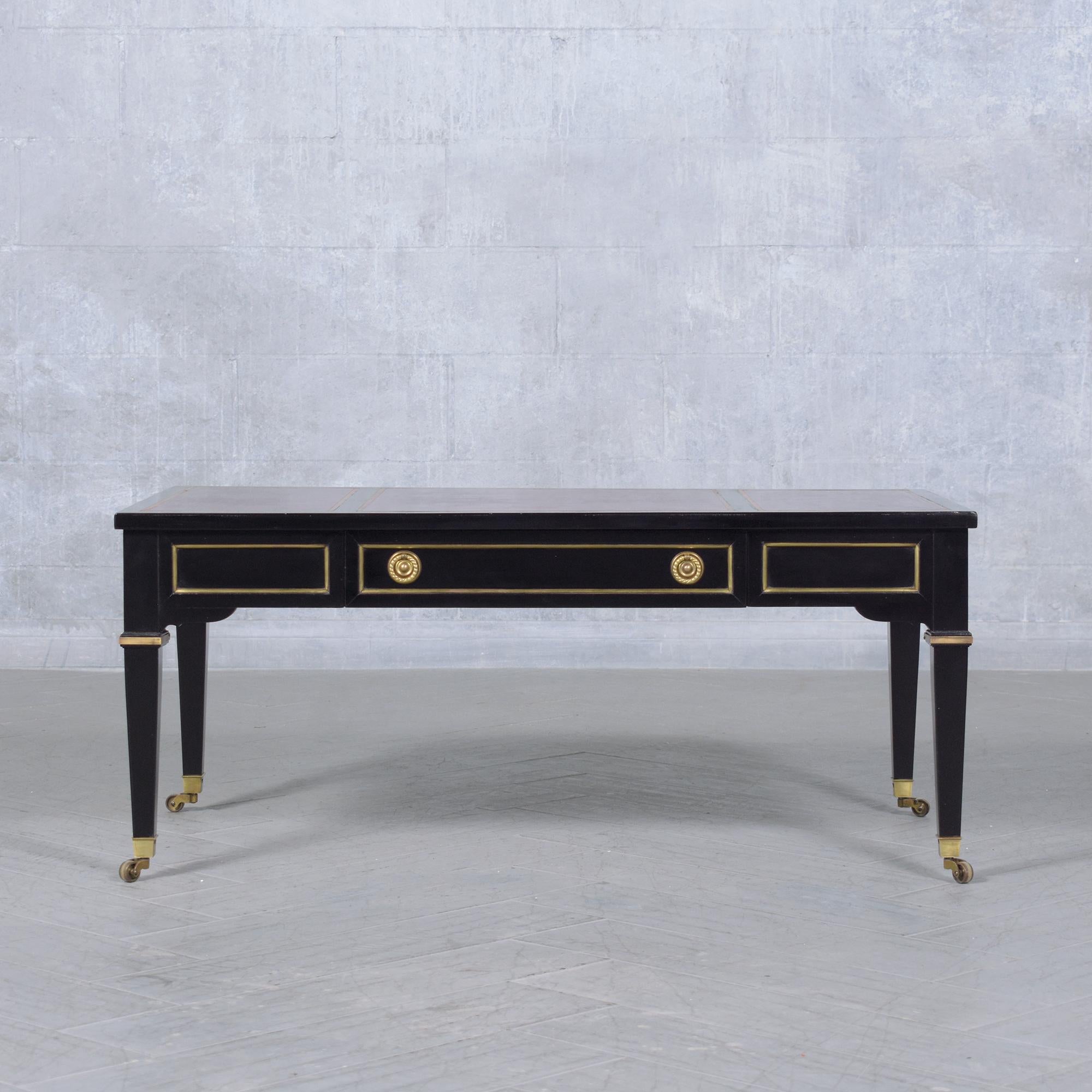 Delve into the opulence of the 1960s with our Hollywood Regency-style Coffee Table by Heritage Henredon, a masterpiece of vintage luxury and craftsmanship. Crafted from ebonized mahogany wood, this table is polished to perfection, reflecting the