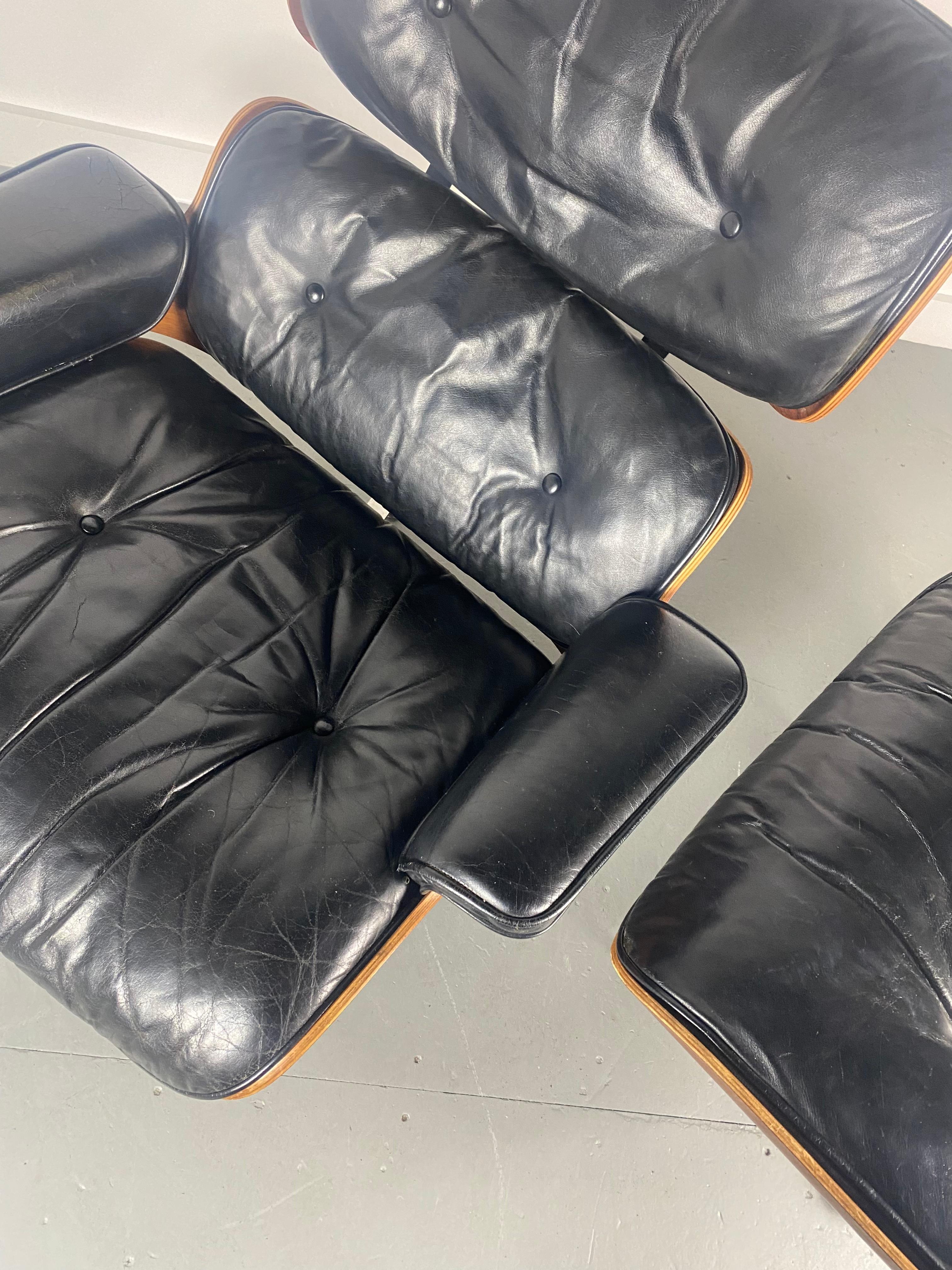 Aluminum 1960s, Herman Miller Eames Lounge Chair and Ottoman, Black Medallion Label