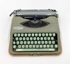 1960s Hermes Baby Typewriter Mint Green Color with Paperwork and Key