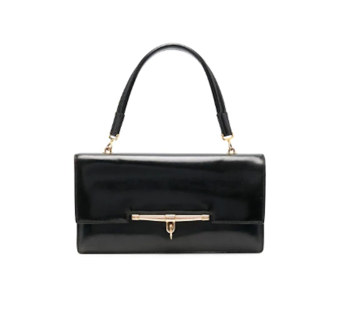 1960s Hermes Black Box Leather Palonnier Hand Bag  3