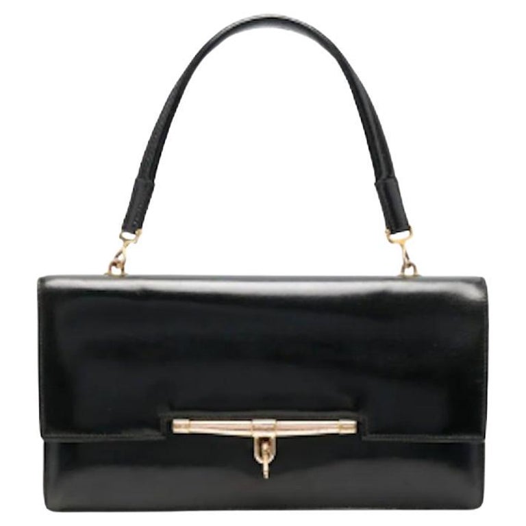 1960s Hermes Black Box Leather Palonnier Hand Bag For Sale at 1stDibs
