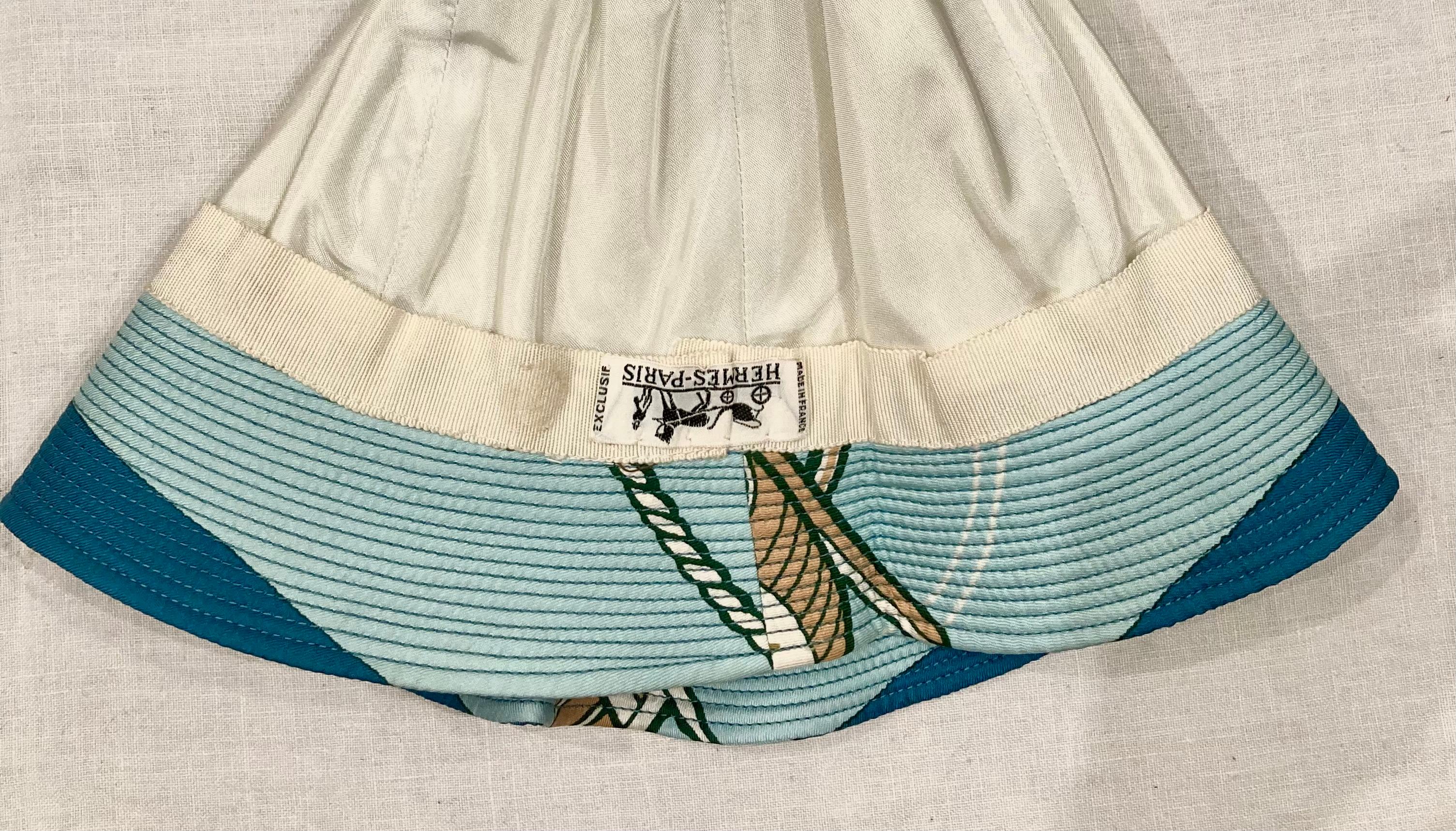 Gray 1960s Hermes Blue Silk Bucket Hat Cap