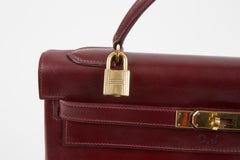 1960s Hermes Bordeaux Box Leather Kelly Retourne 32 Handbag