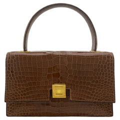 1960's Hermes Brown Crocodile Skin Top Handle Bag