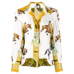 1960s Hermes Ivory Jumping by Ledoux Silk Shirt