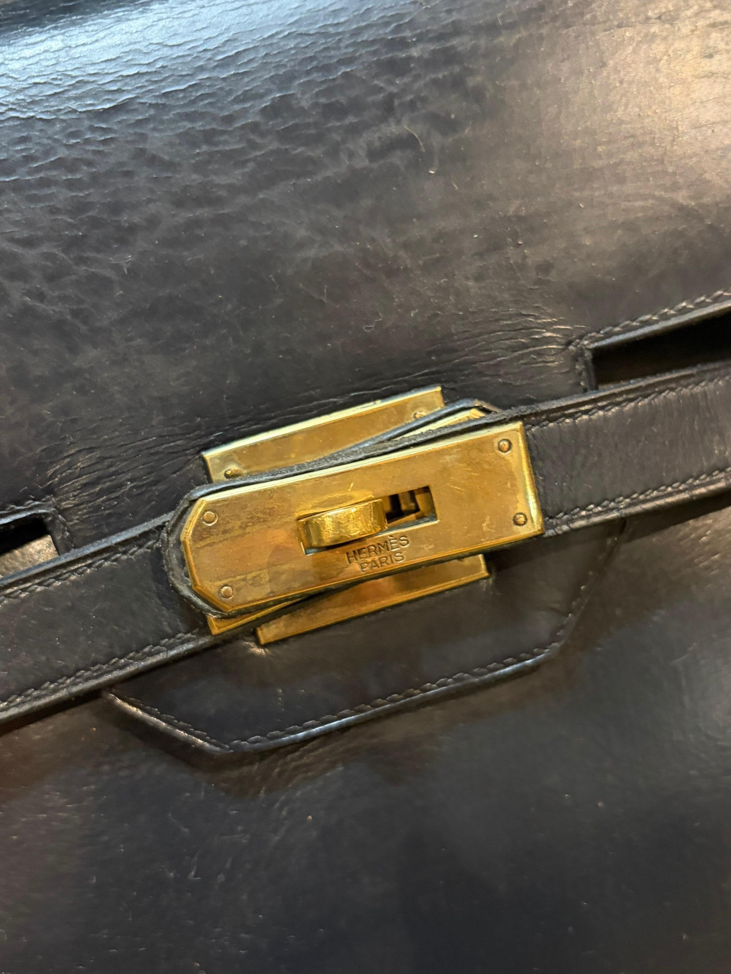1960s Hermès Kelly 28 in Black Box Leather with Gold Hardware In Excellent Condition For Sale In Kingston, NY