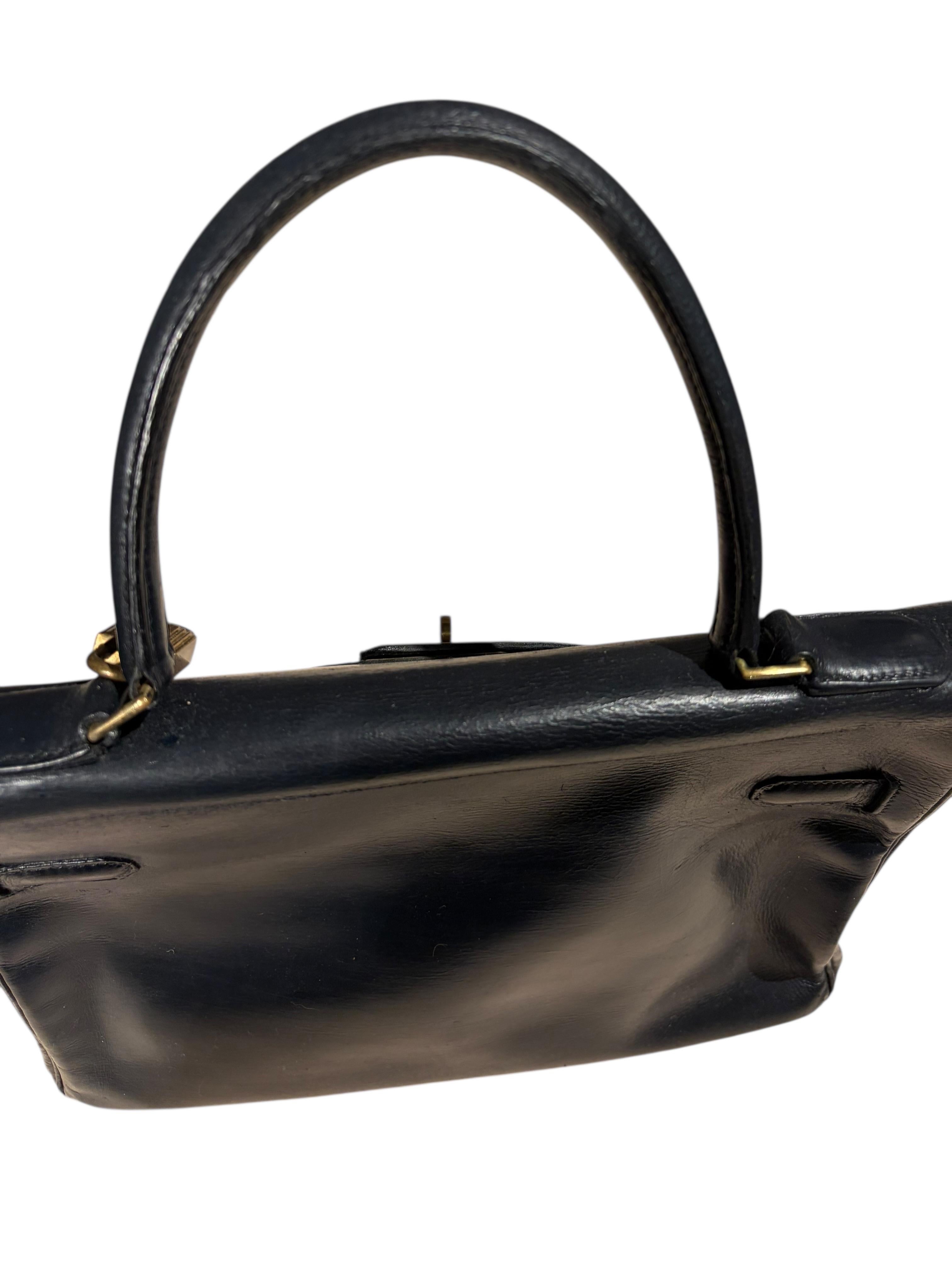 1960s Hermès Kelly 28 in Black Box Leather with Gold Hardware For Sale 1