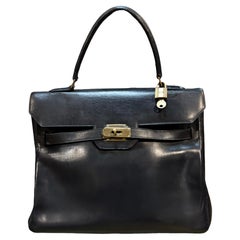 1960s Hermès Kelly 32 in Black Box Leather with Gold Hardware