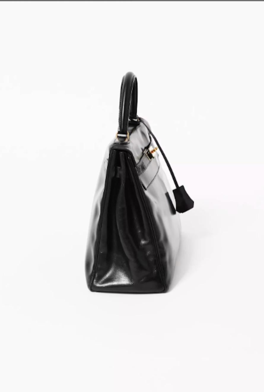 1960s Black Box Calf Hermes Kelly Retourne 32cm Tote Bag For Sale 2